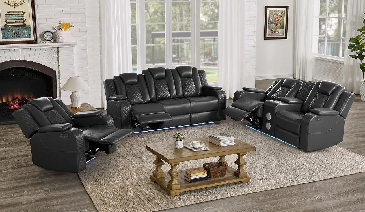 Eclipse Black Air Leather 3-Piece Power Reclining Living Room Set [Special Price]