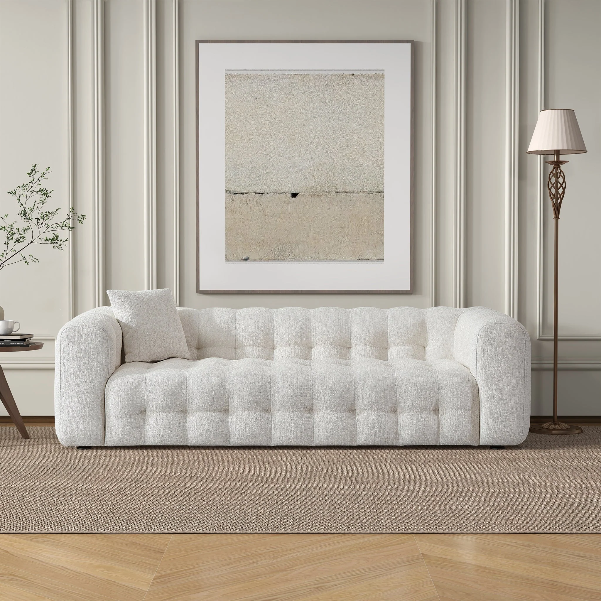 Eden Modern Tufted Chesterfield Cream Boucle Sofa - Image 3