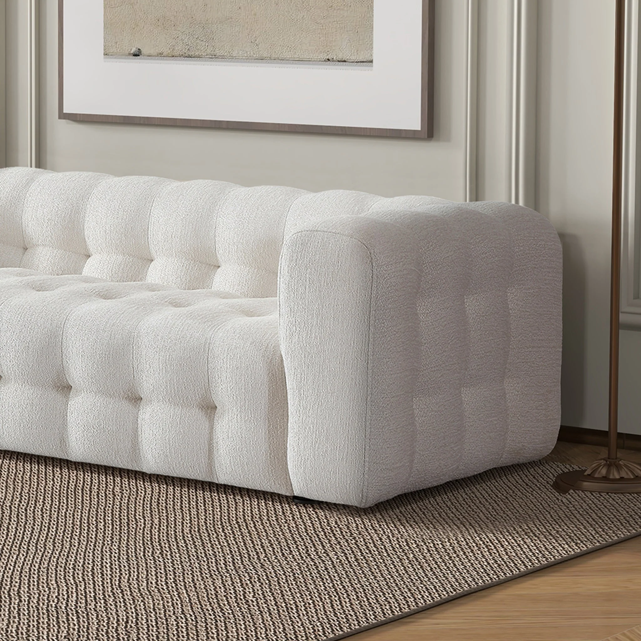 Eden Modern Tufted Chesterfield Cream Boucle Sofa - Image 4