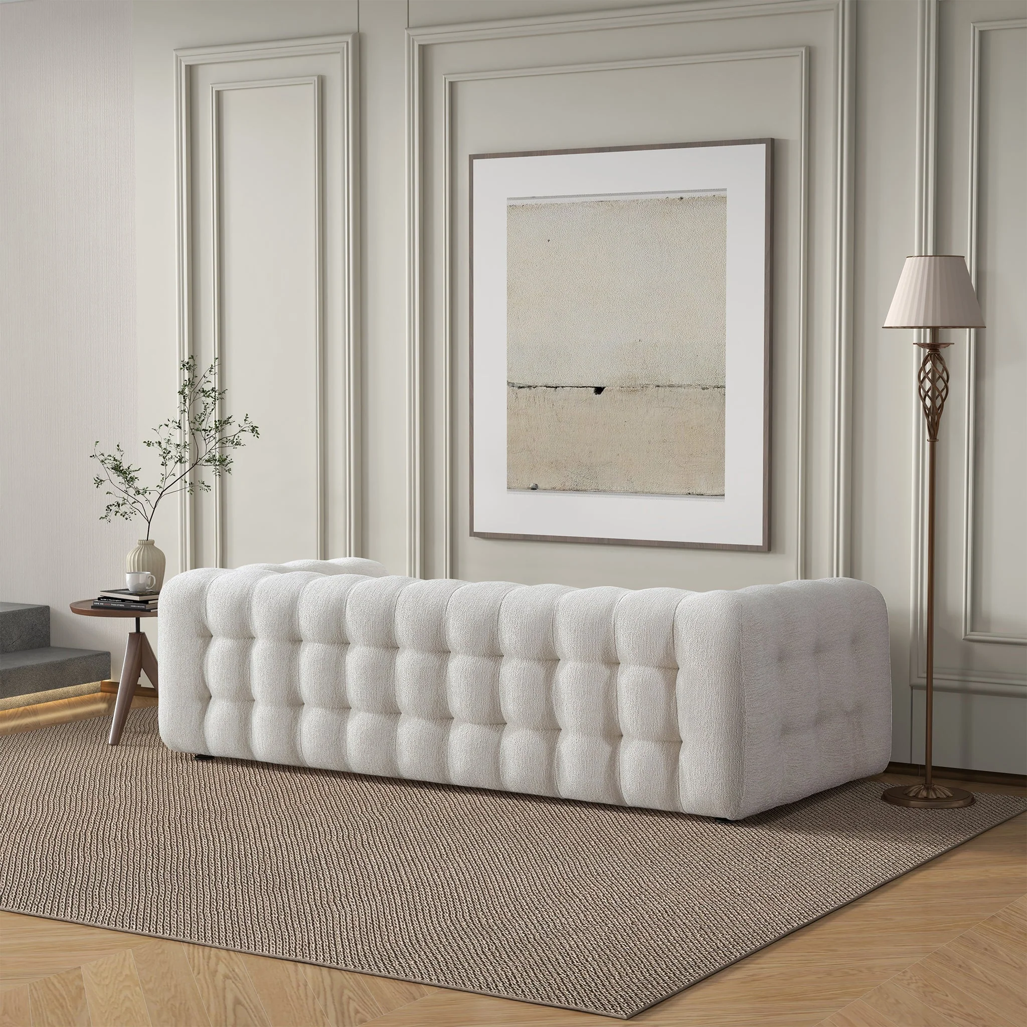 Eden Modern Tufted Chesterfield Cream Boucle Sofa - Image 5