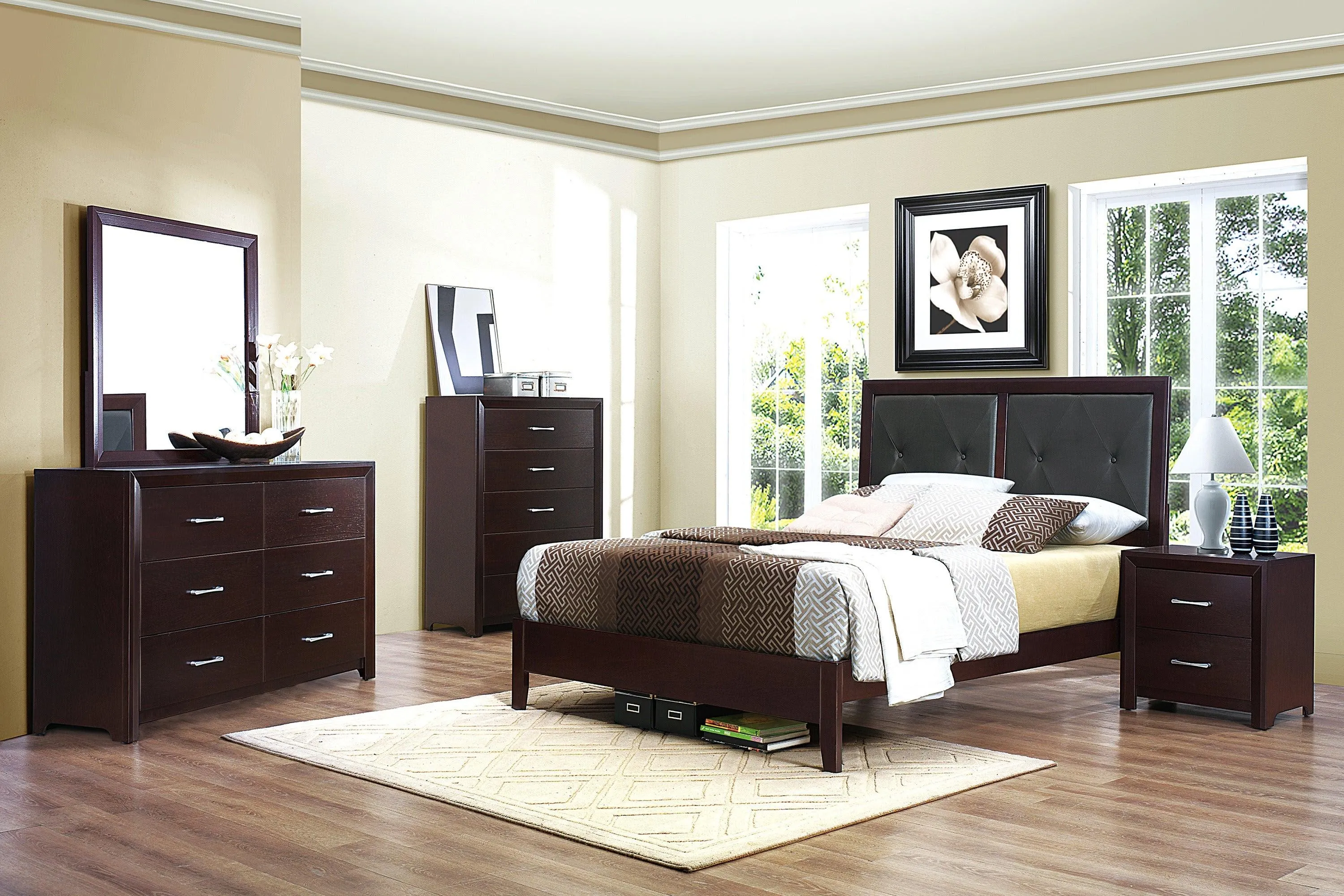 Edina Espresso Full Upholstered Panel Bed - Image 2