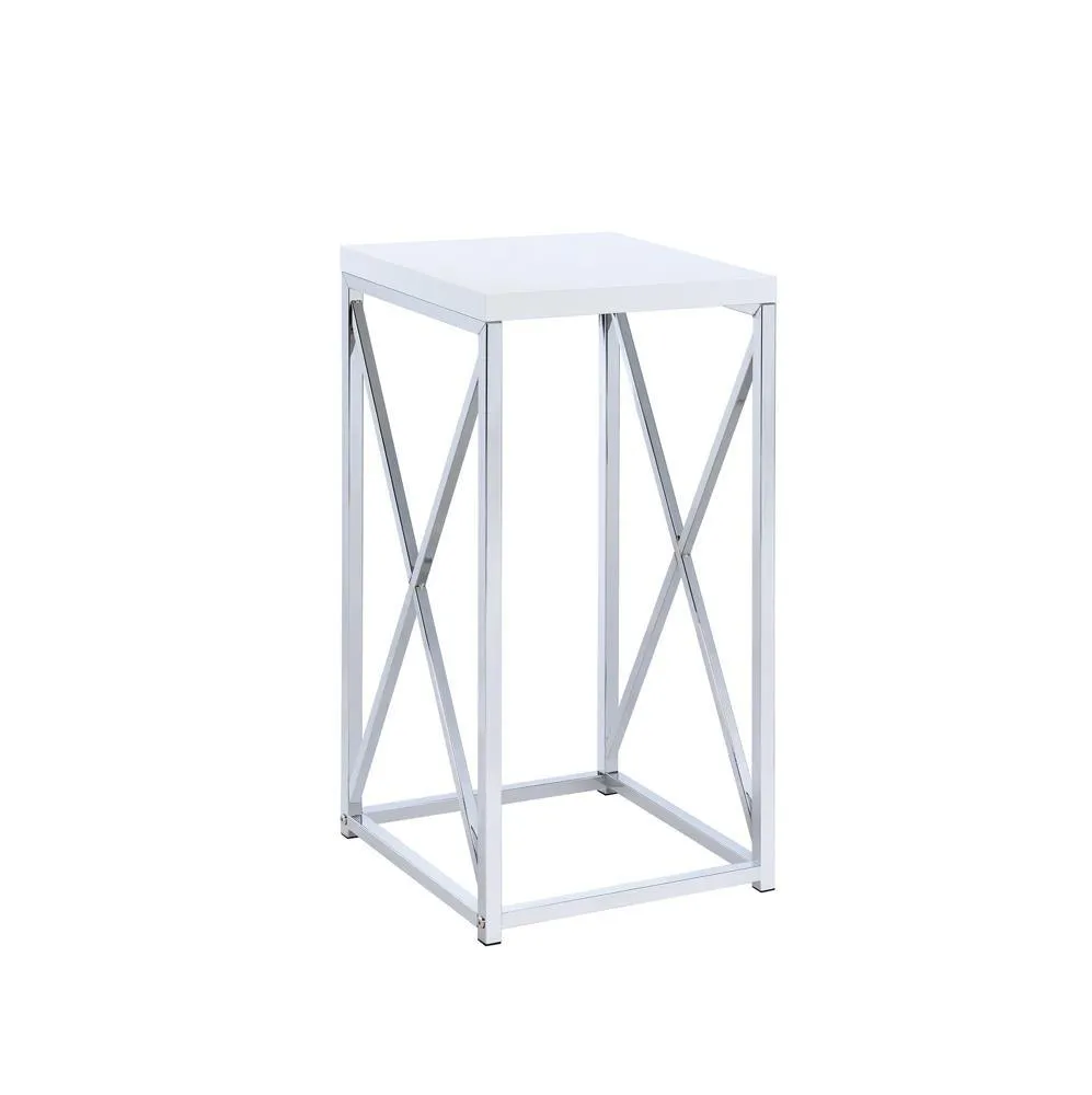 Edmund Glossy White/Chrome Accent Table with X-cross - Image 2