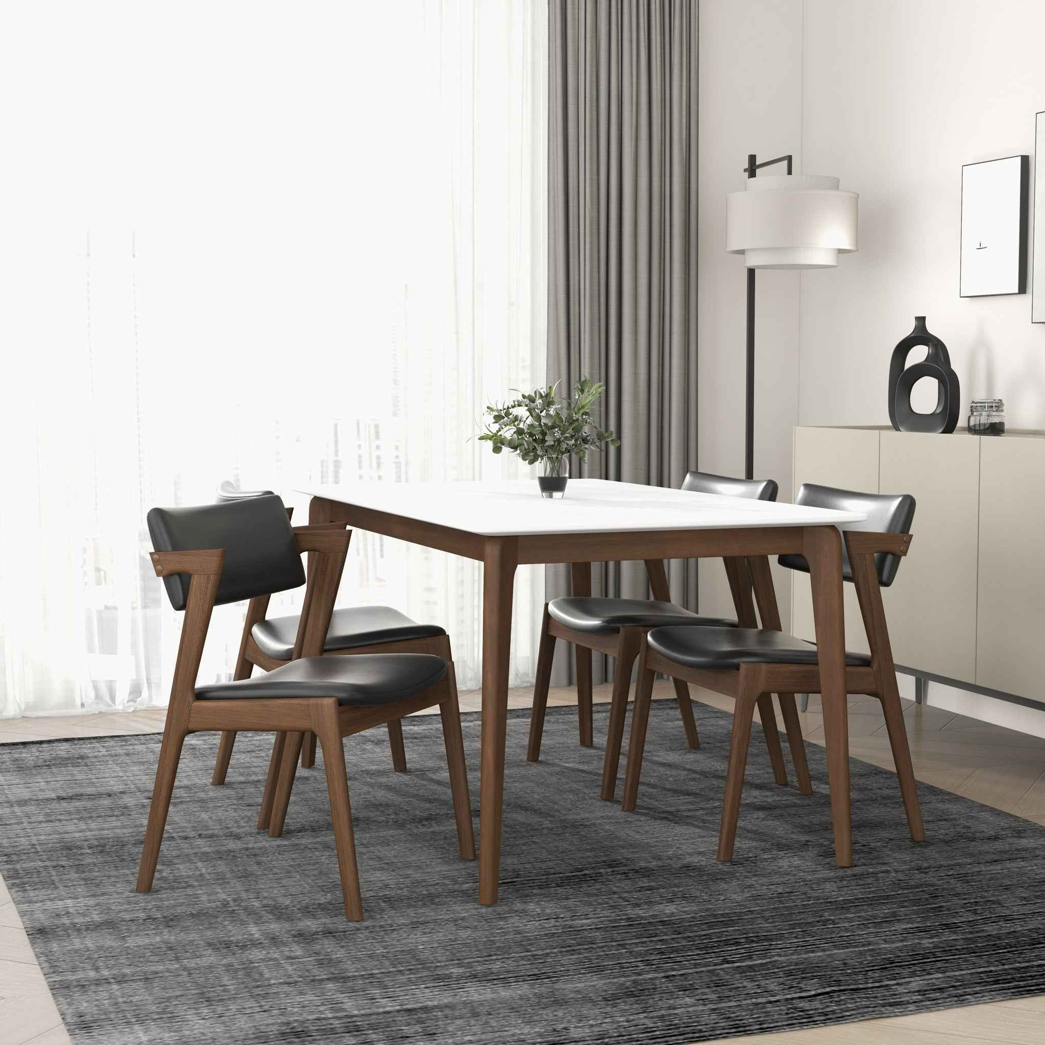 Edwin Mid Century Modern Black Vegan Leather Dining Chair (Set Of 2) - Image 2