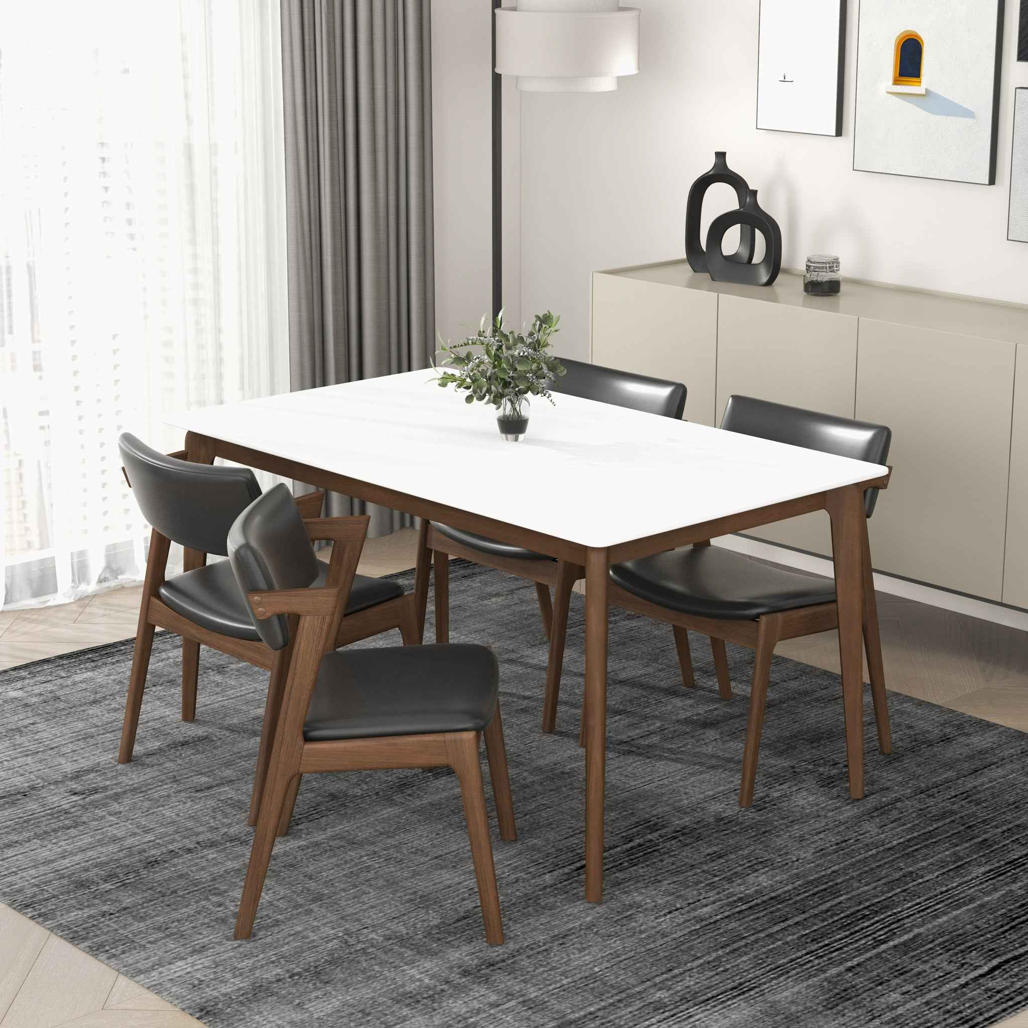 Edwin Mid Century Modern Black Vegan Leather Dining Chair (Set Of 2) - Image 3