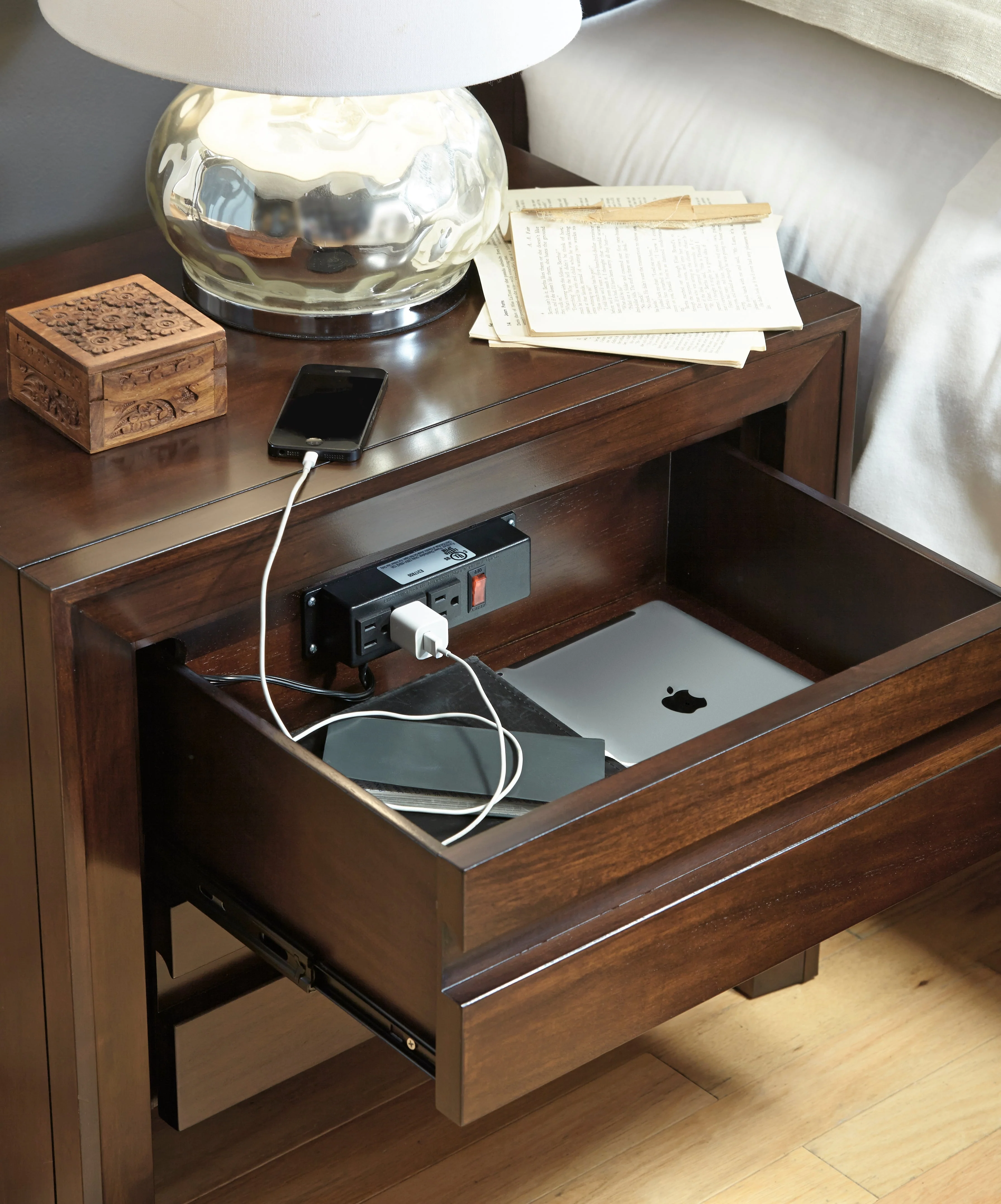 Element Charging Station Nightstand in Chocolate Brown - Image 4