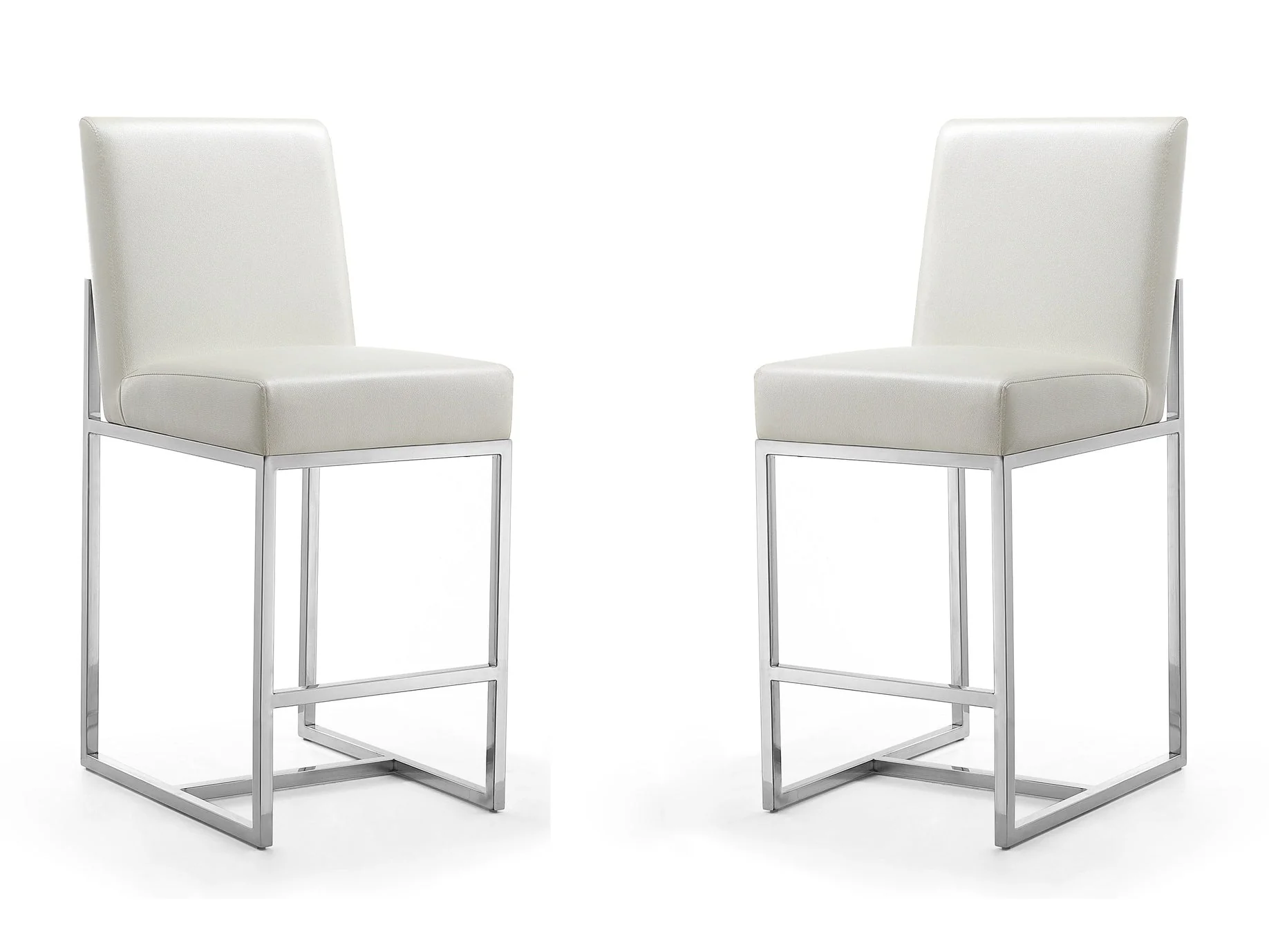 Element Faux Leather Counter Stool in Pearl White and Polished Chrome (set of 2)