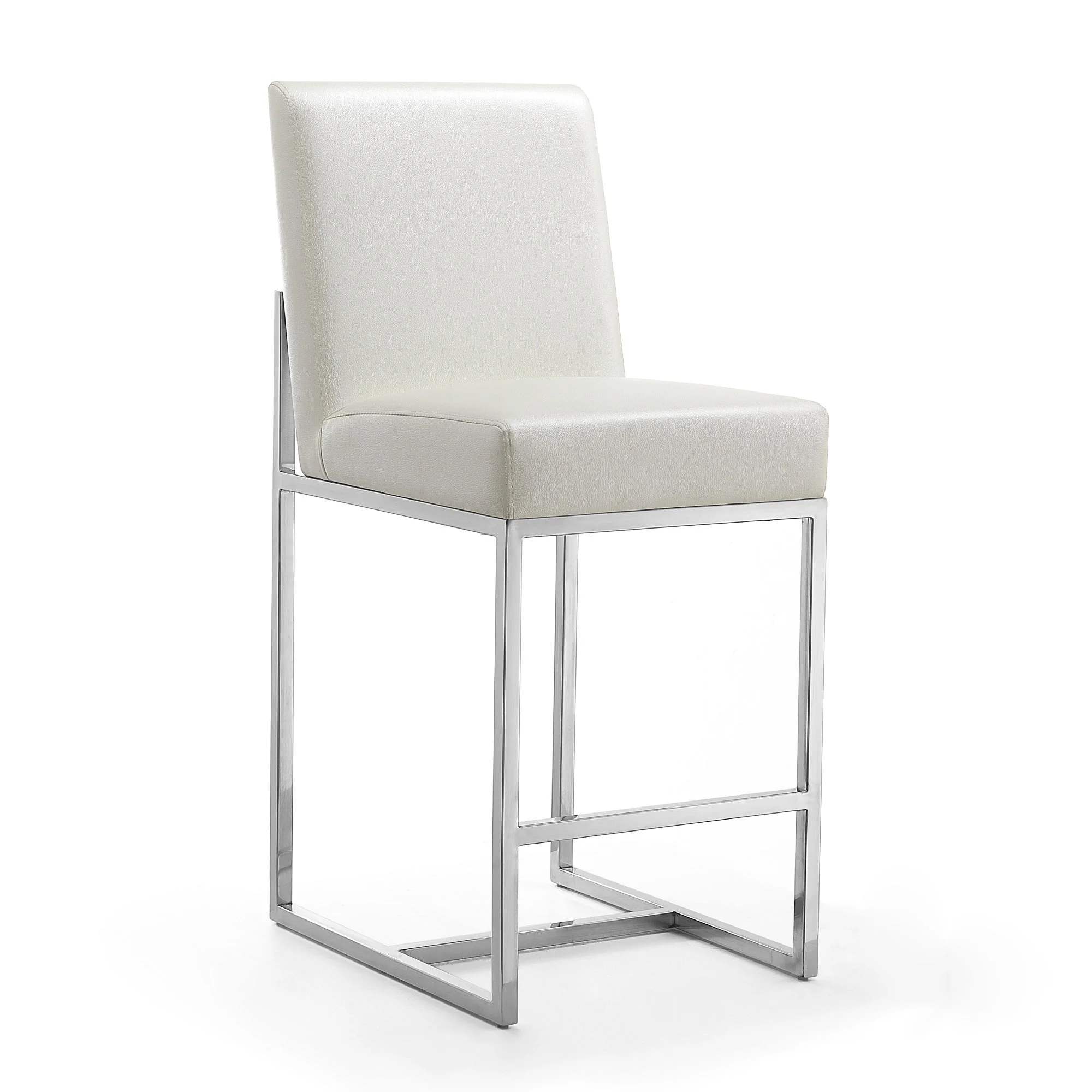 Element Faux Leather Counter Stool in Pearl White and Polished Chrome (set of 2) - Image 4