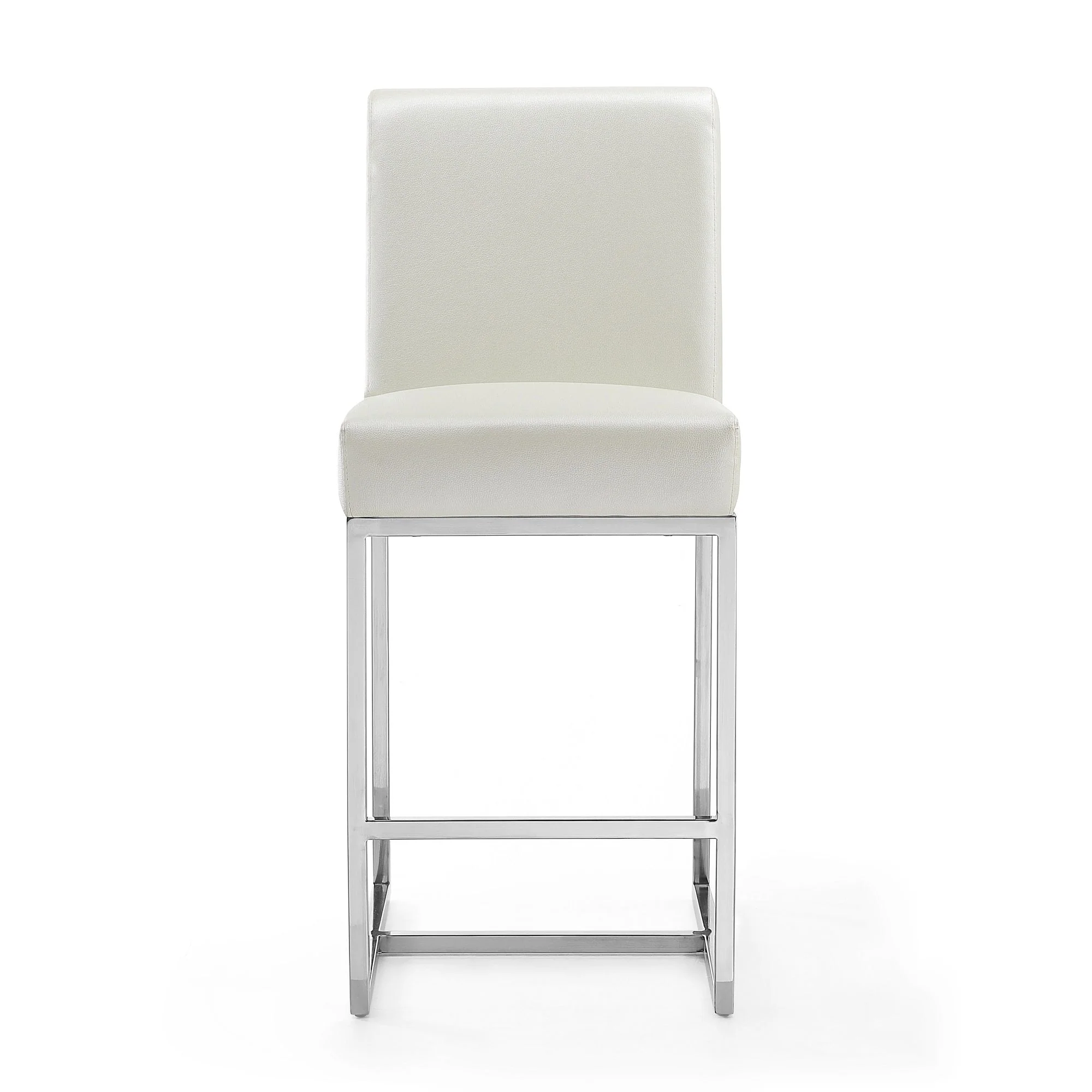 Element Faux Leather Counter Stool in Pearl White and Polished Chrome (set of 2) - Image 5