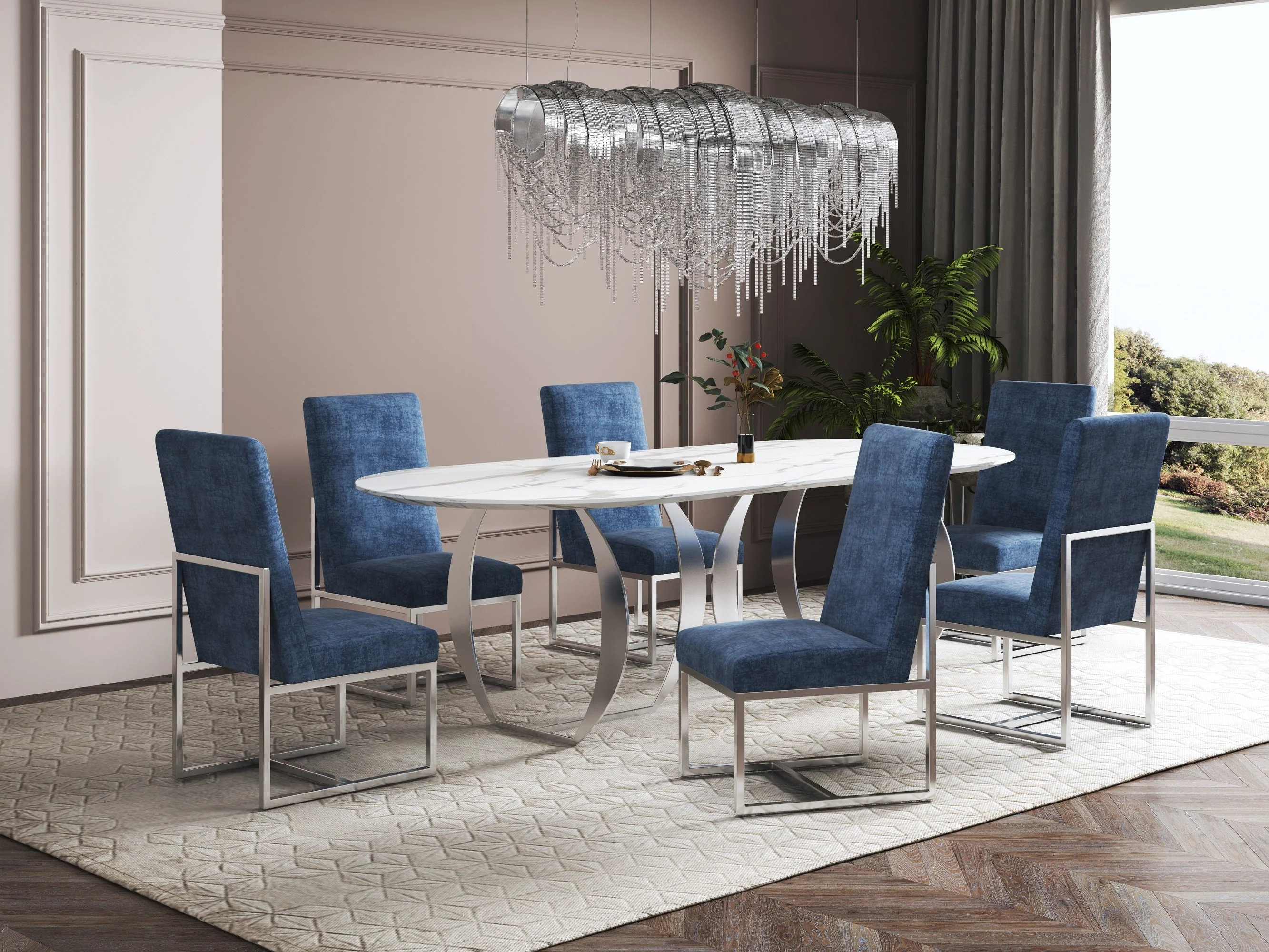 Element Velvet Dining Chair in Blue - Image 2