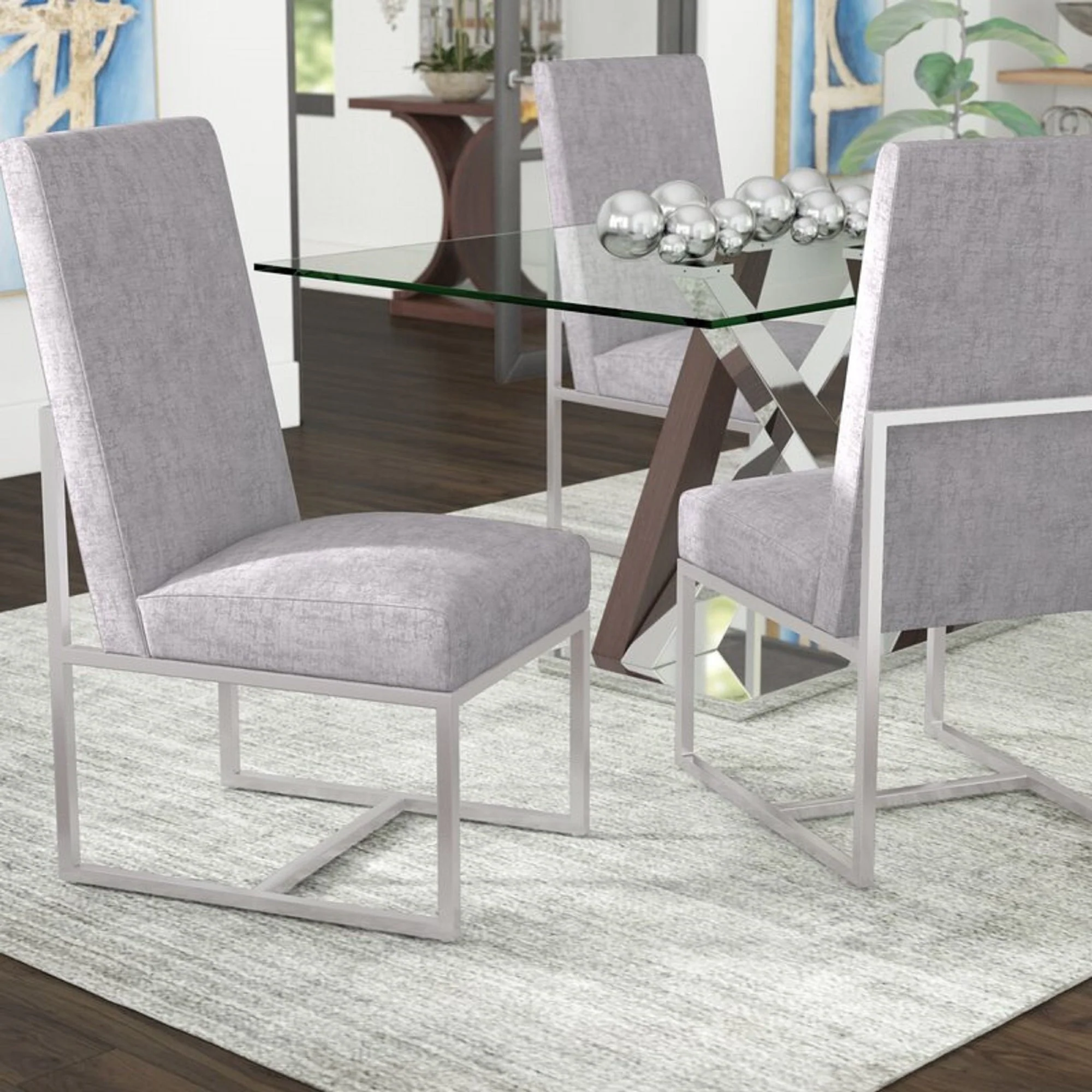 Element Velvet Dining Chair in Grey (set of 2) - Image 2