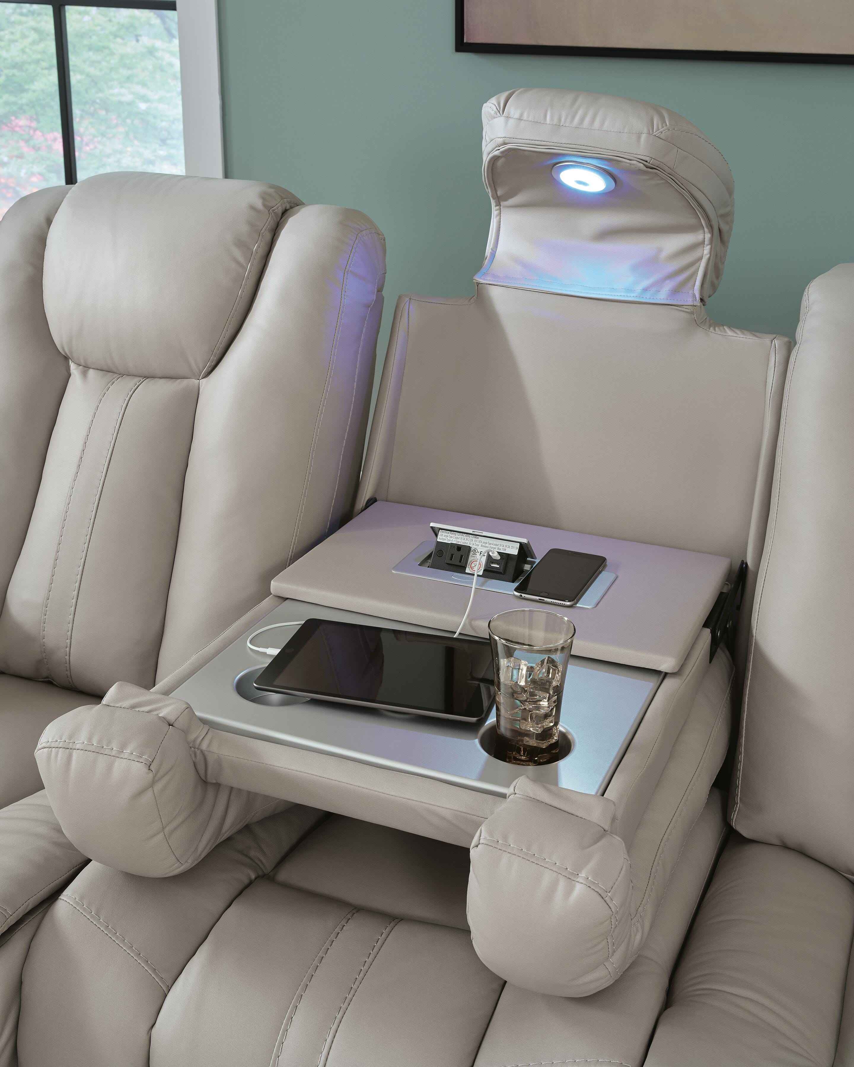 Elevate Edges Coin Reclining Sofa with Drop Down Table - Image 7