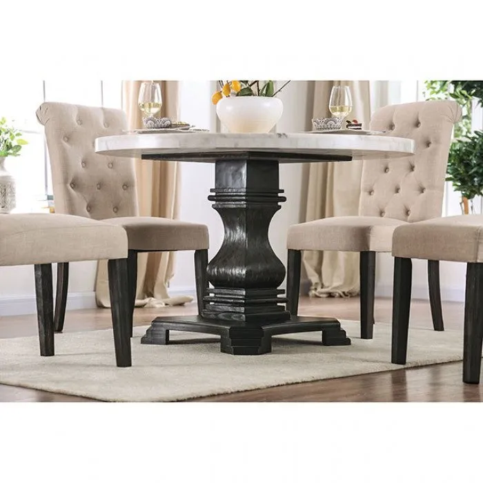 Elfredo Rustic White/Antique Black Round 5-Piece Dining Table Set