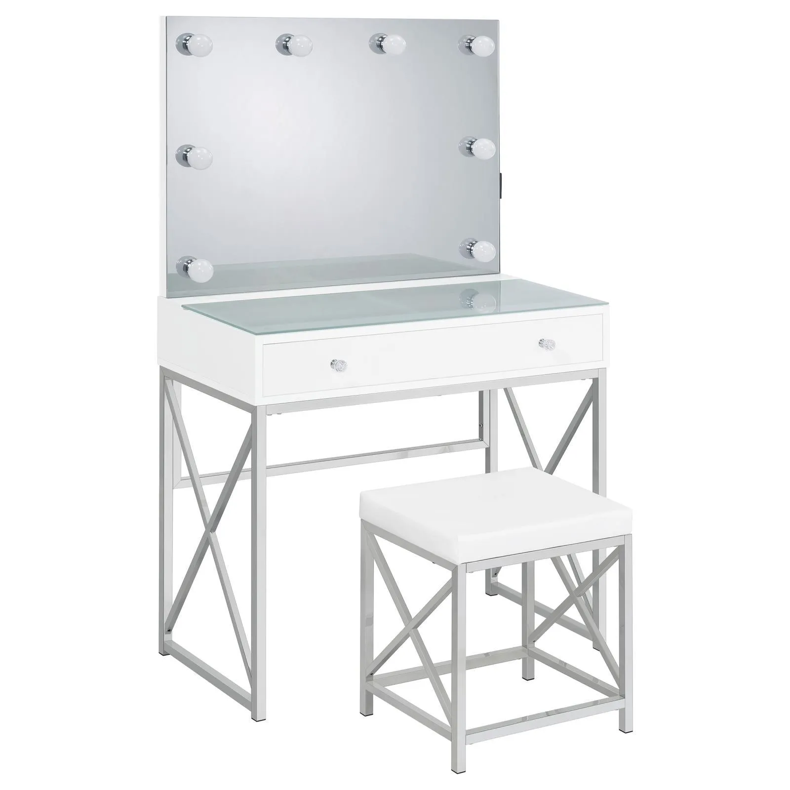 Eliza White and Chrome 2-piece Vanity Set with Hollywood Lighting - Image 29