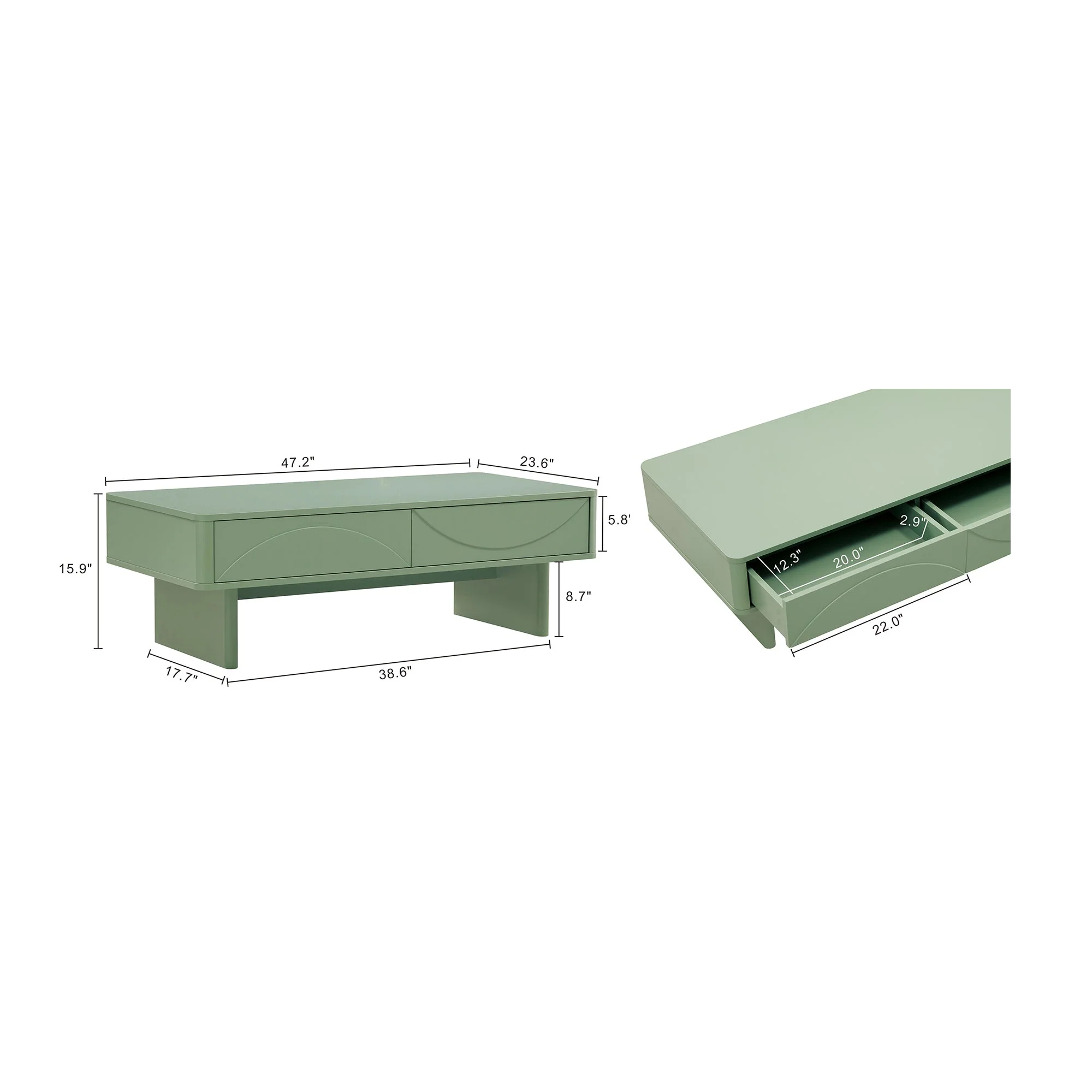 Ella 47.2" Coffee Table in Sage Green - Image 3
