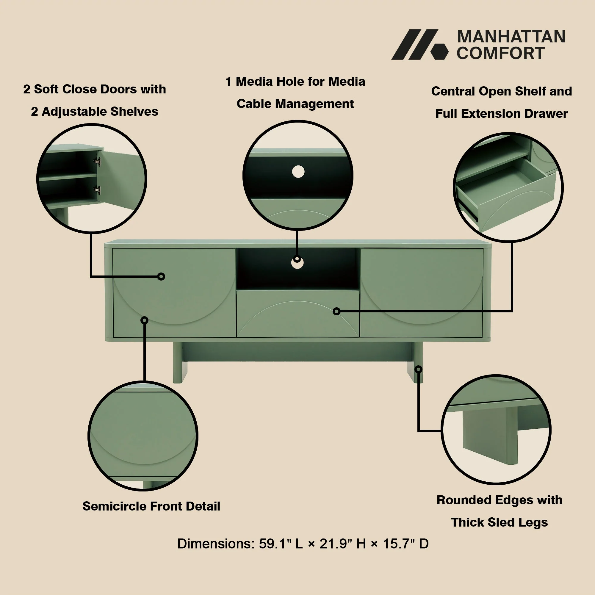 Ella 59" TV Stand in Sage Green - Image 4