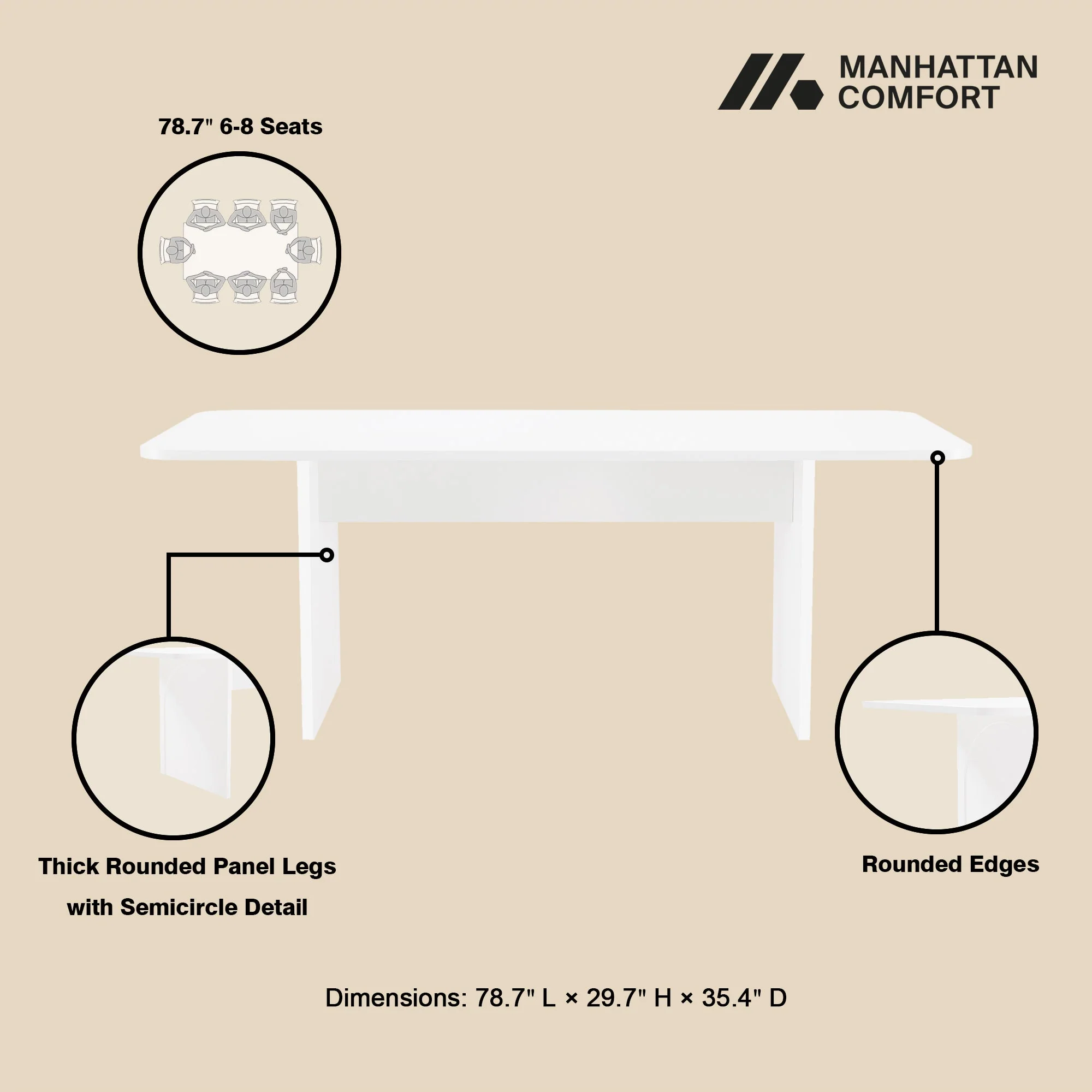 Ella 78.7" Dining Table in White - Image 4