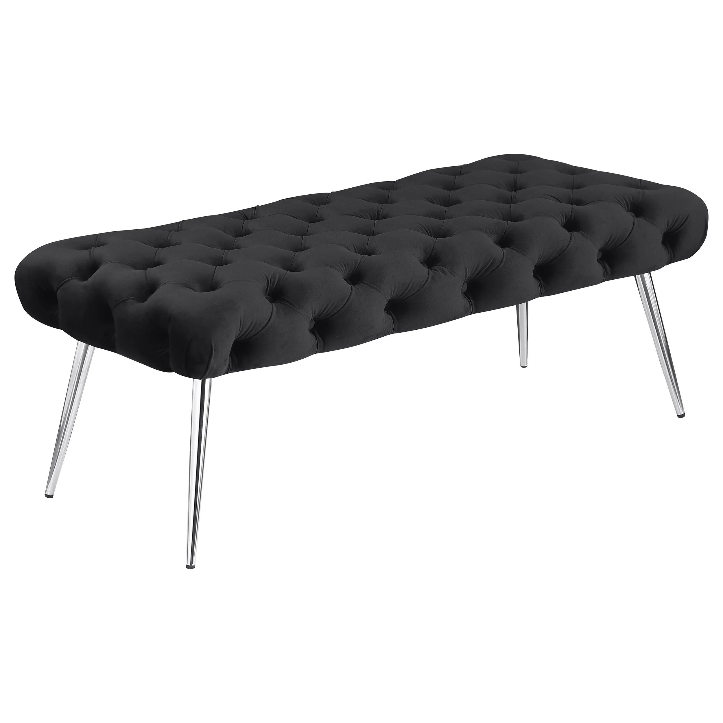 Ella Black Upholstered Tufted Bench Stainless Steel Legs - Image 3