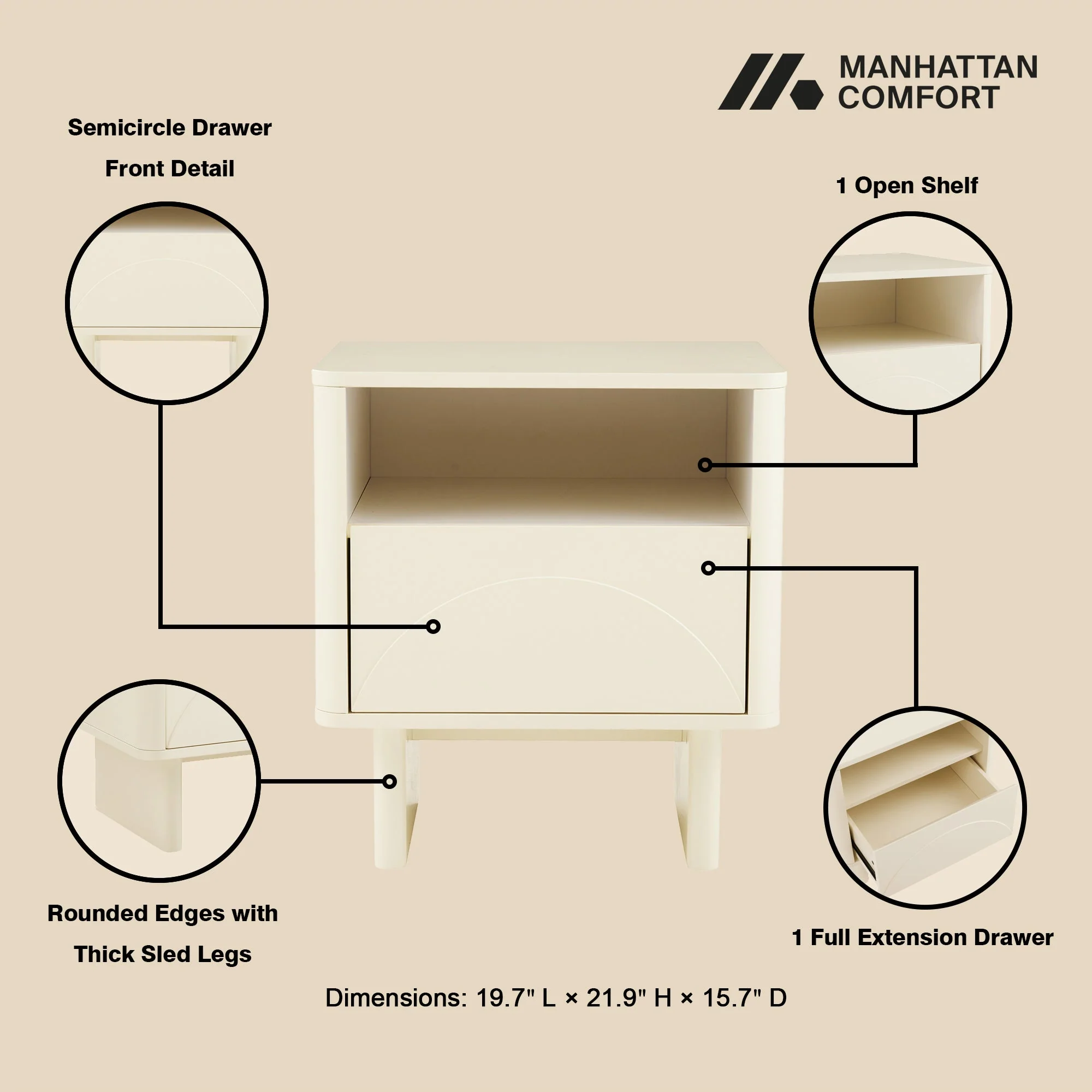Ella Nightstand in Cream - Image 4