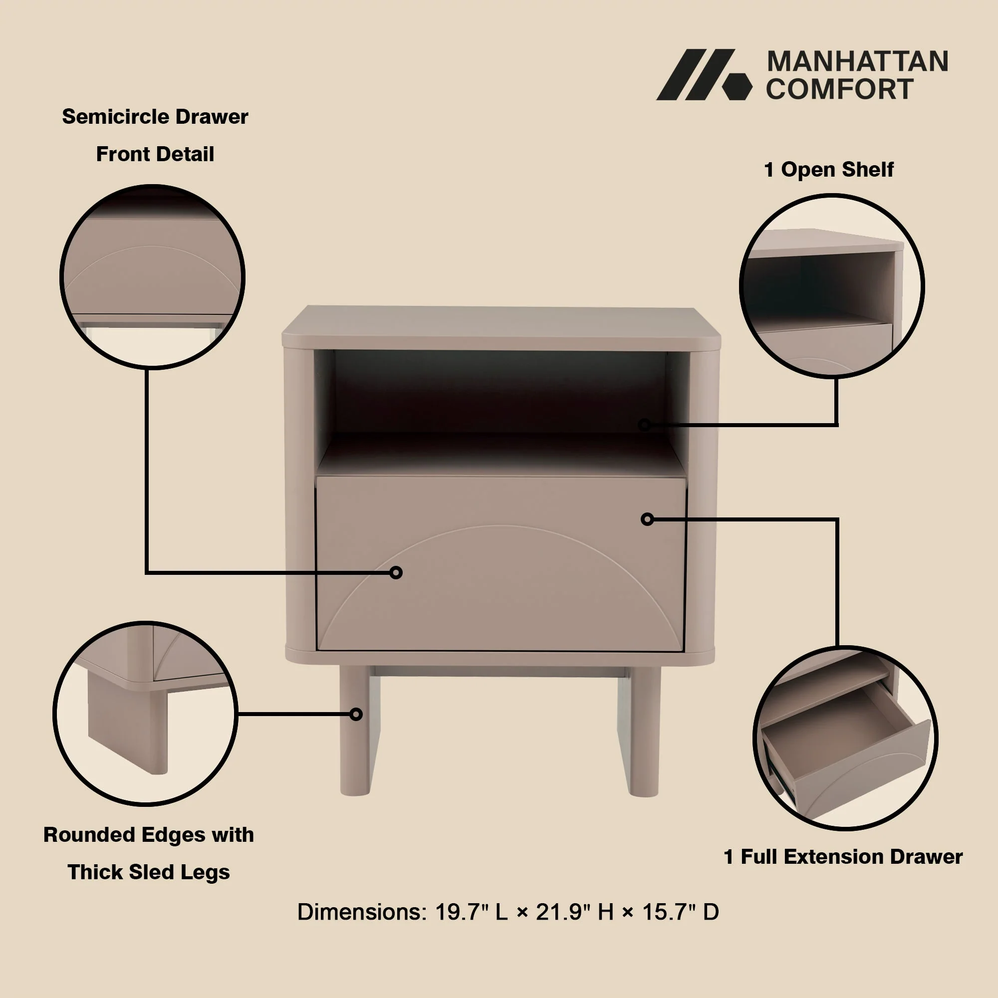 Ella Nightstand in Mocha - Image 4