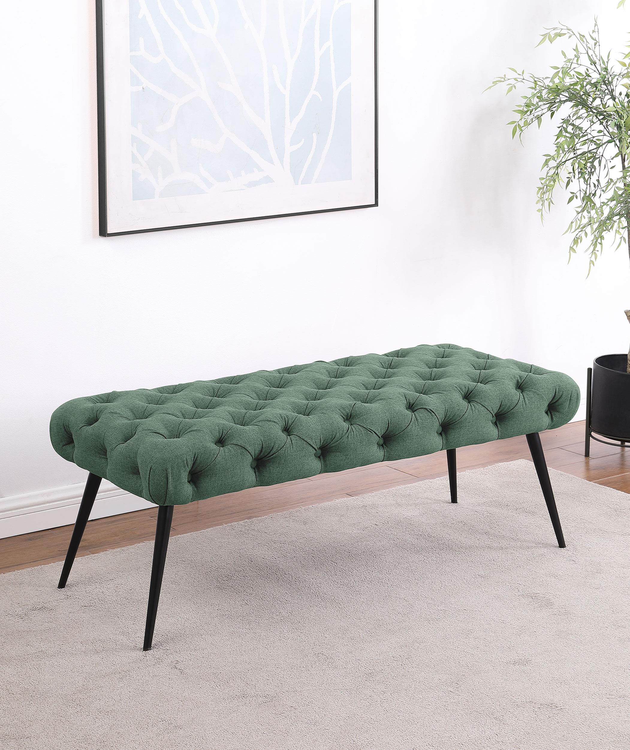 Ella Teal Upholstered Tufted Bench Stainless Steel Legs
