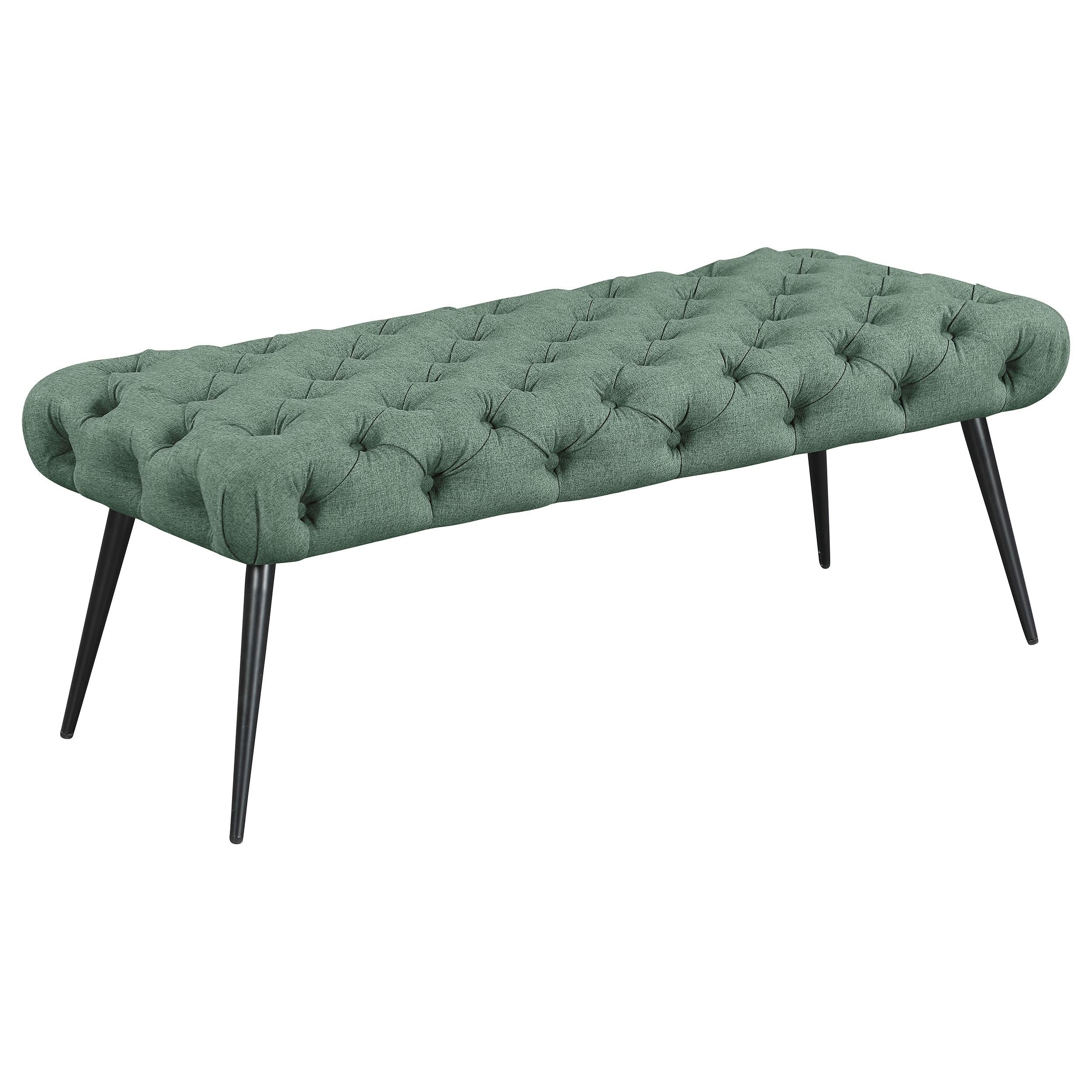 Ella Teal Upholstered Tufted Bench Stainless Steel Legs - Image 2