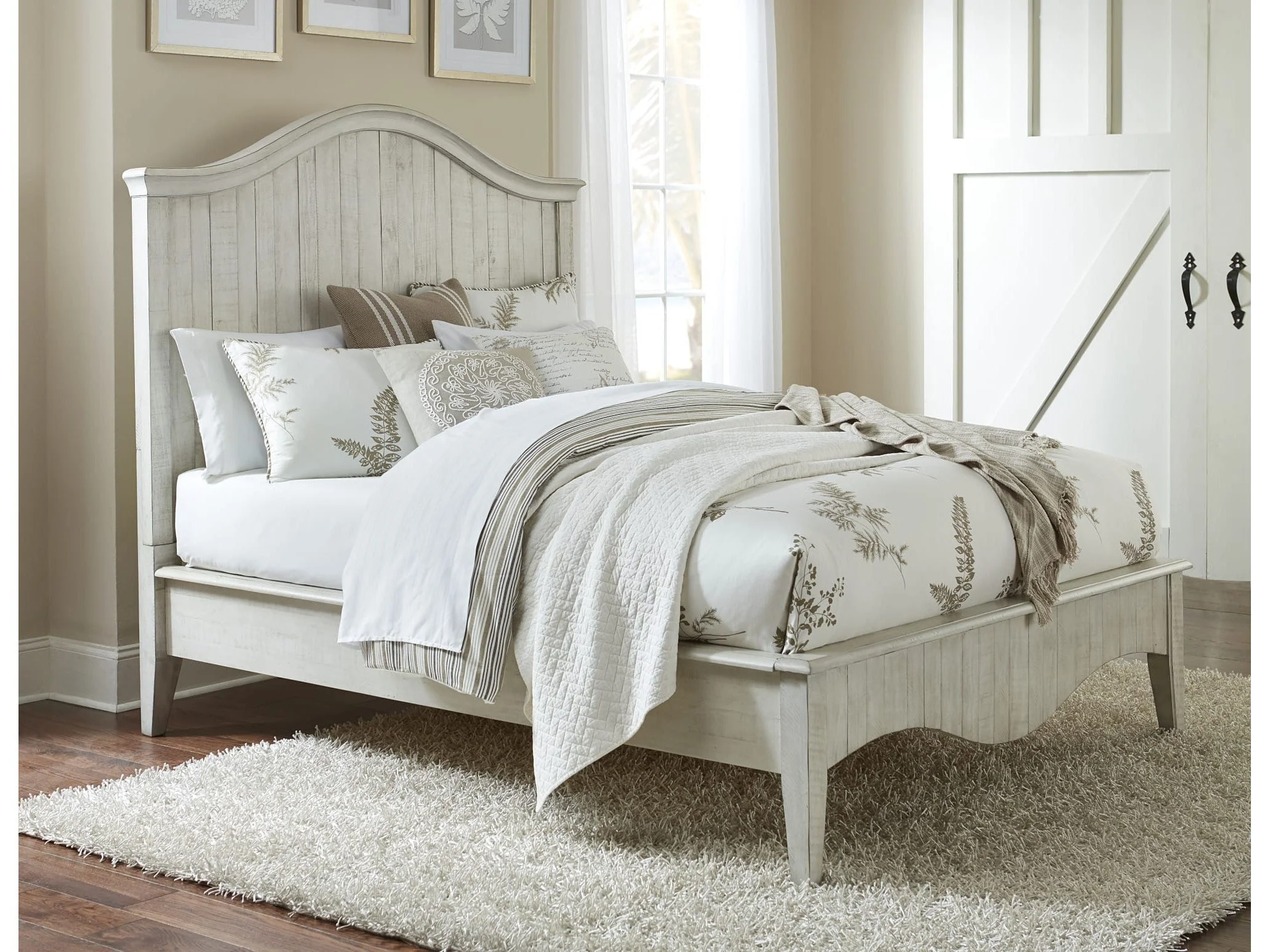 Ella White Wash Solid Wood California King Crown Bed