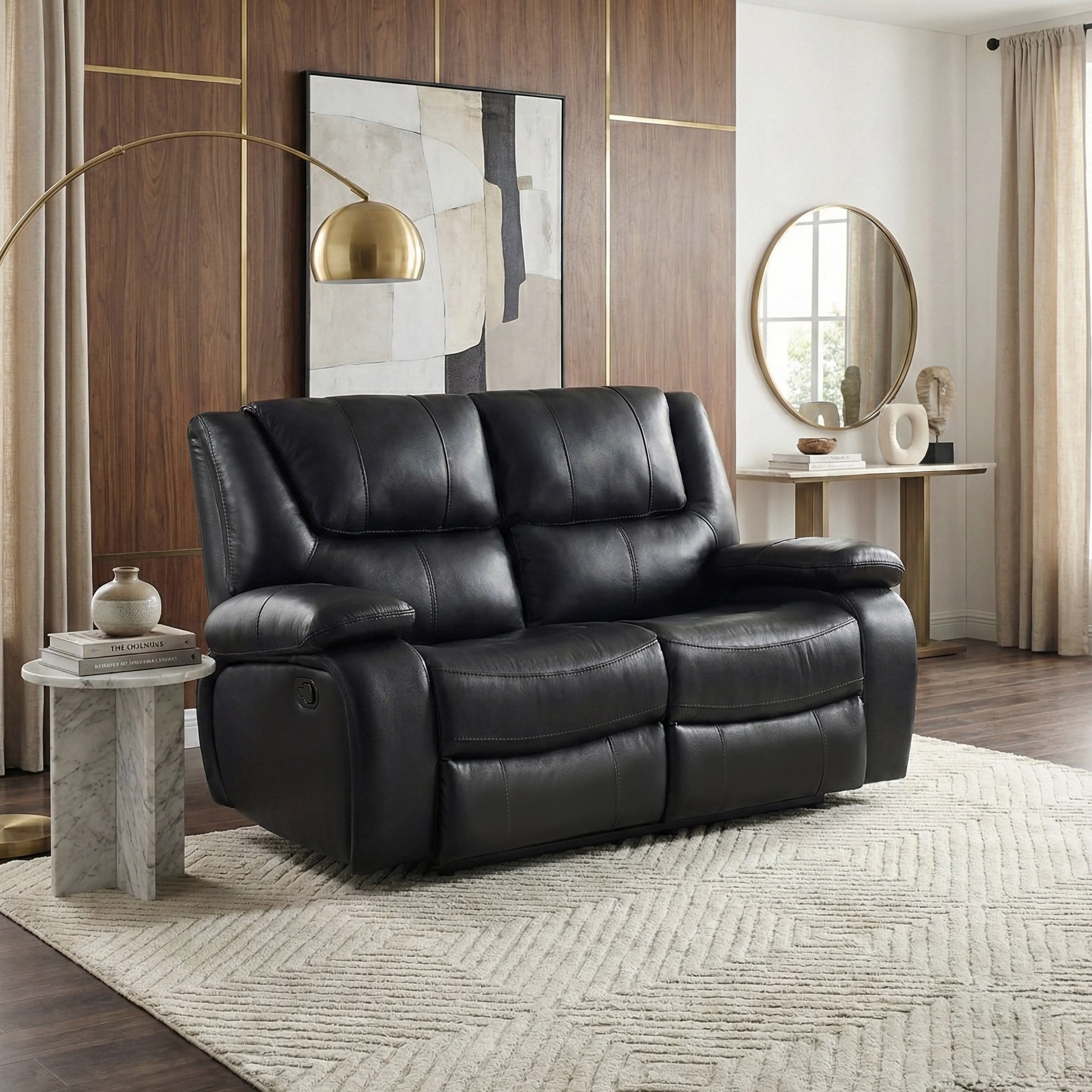 Ellicott Black Genuine Leather Double Reclining Love Seat - Image 11