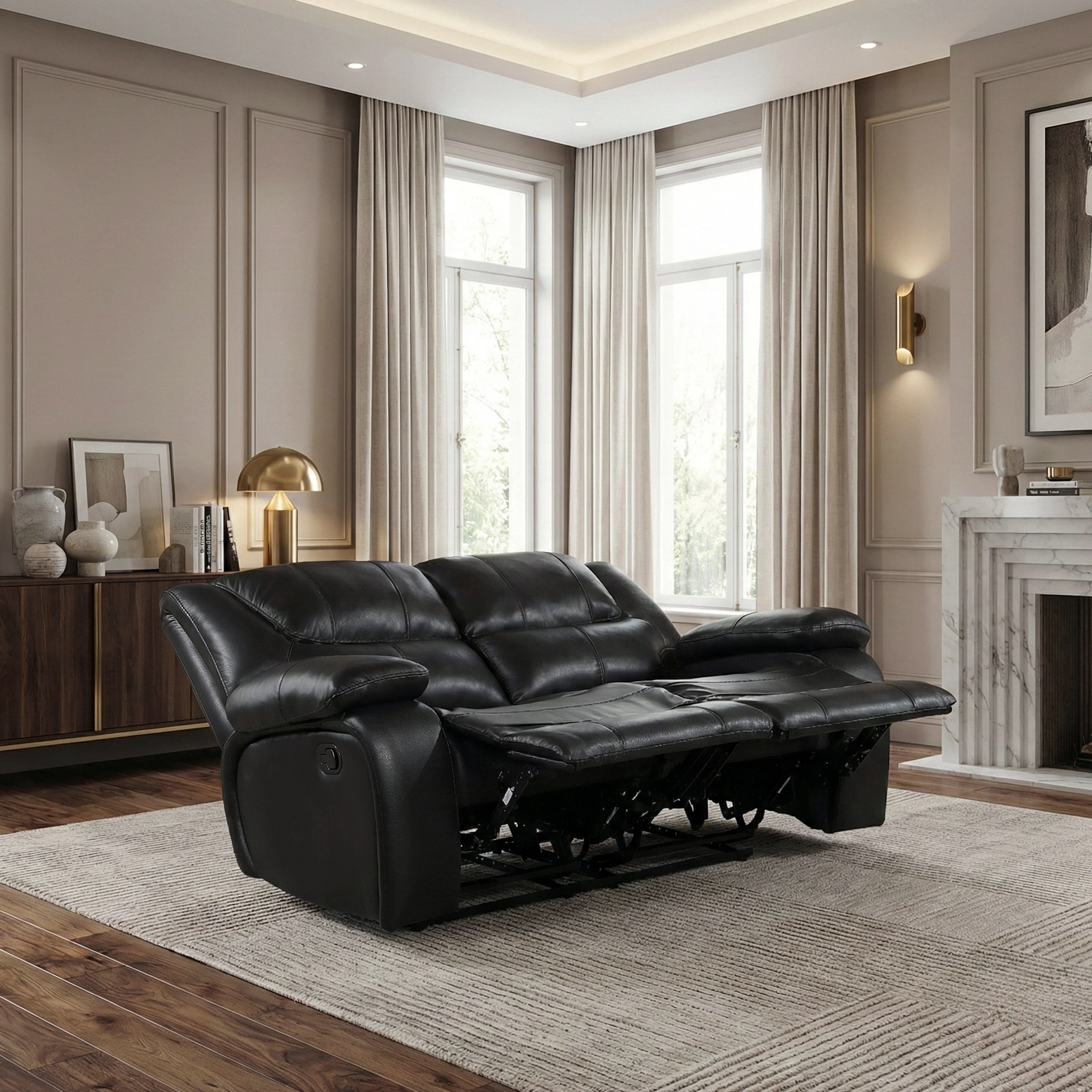 Ellicott Black Genuine Leather Double Reclining Love Seat - Image 12