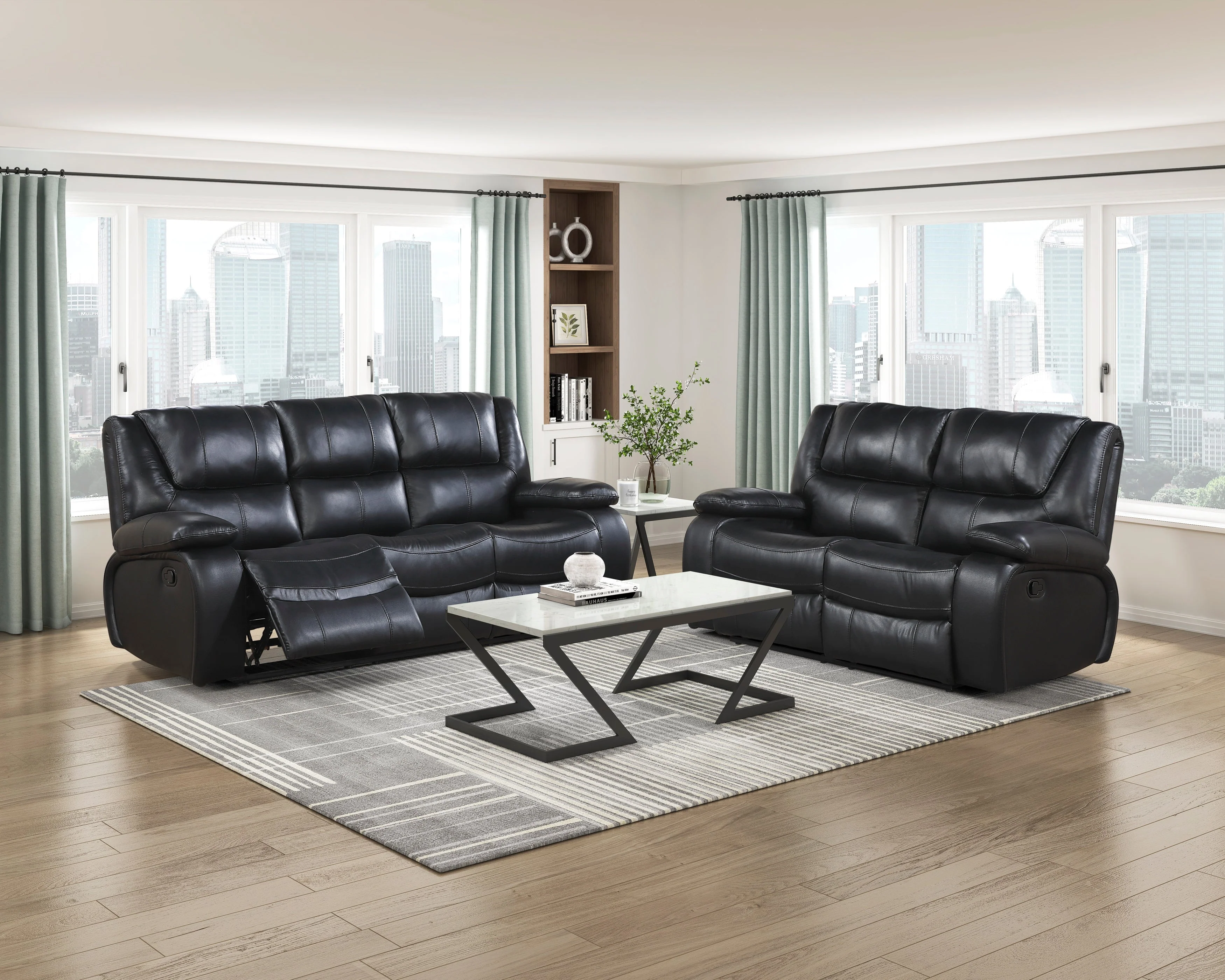Ellicott Black Genuine Leather Double Reclining Love Seat - Image 7