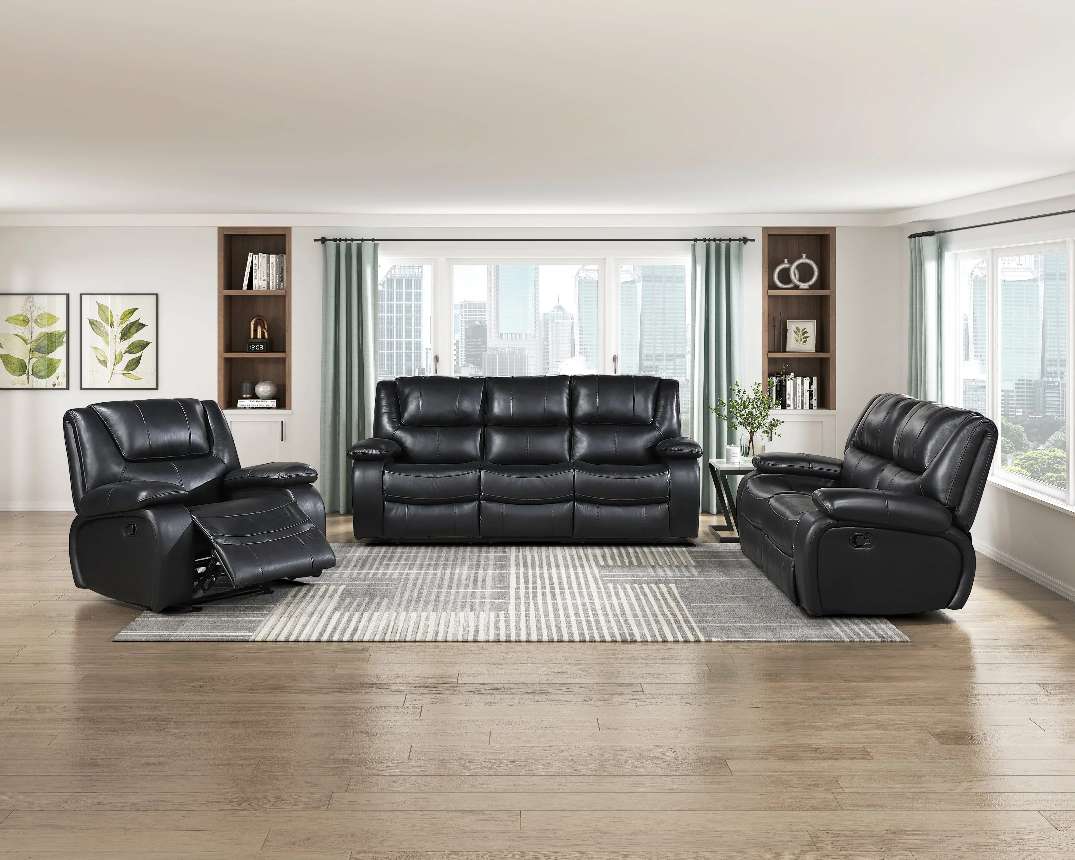 Ellicott Black Genuine Leather Glider Reclining Chair - Image 12