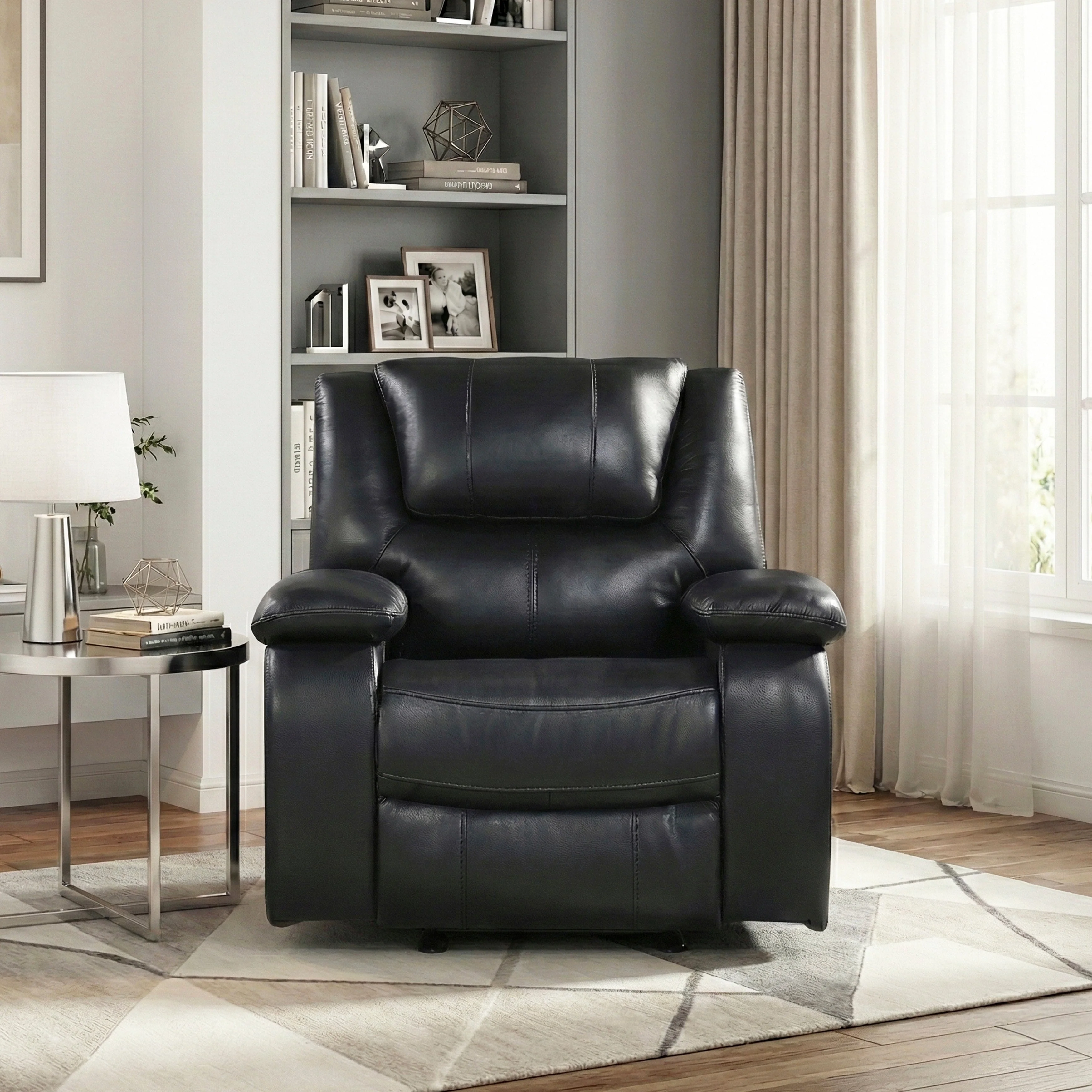 Ellicott Black Genuine Leather Glider Reclining Chair - Image 15