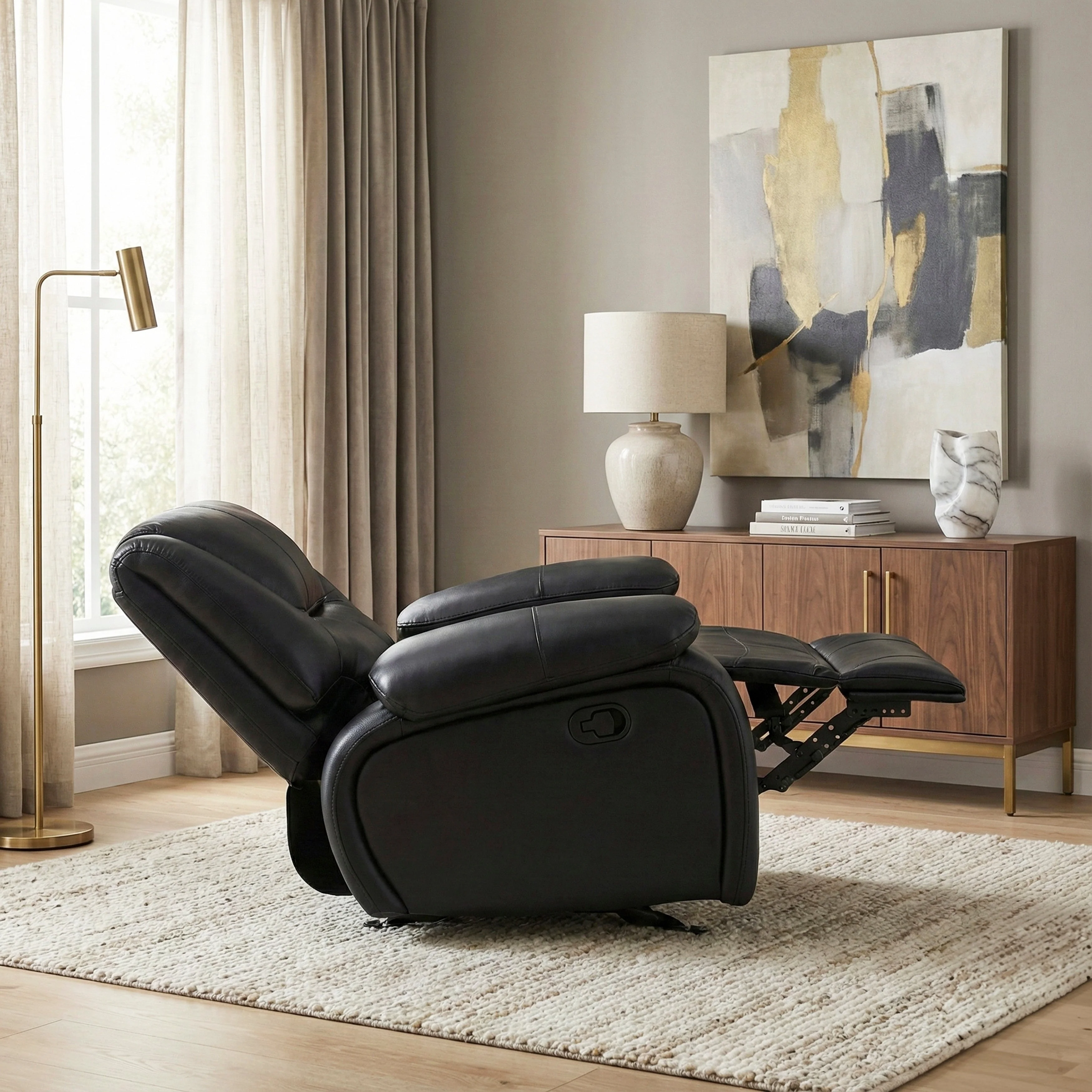 Ellicott Black Genuine Leather Glider Reclining Chair - Image 17