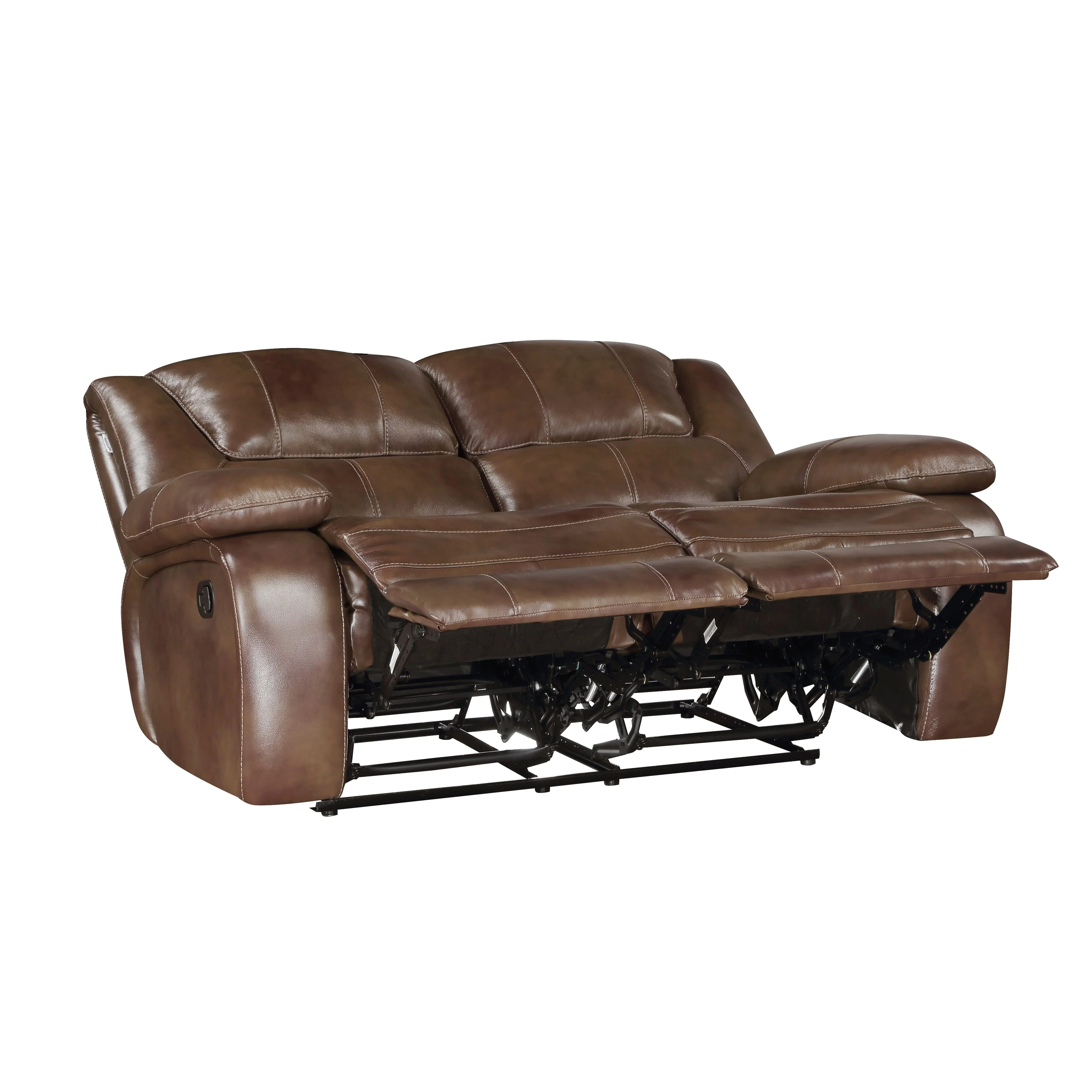 Ellicott Brown Leather Double Reclining Loveseat - Image 5