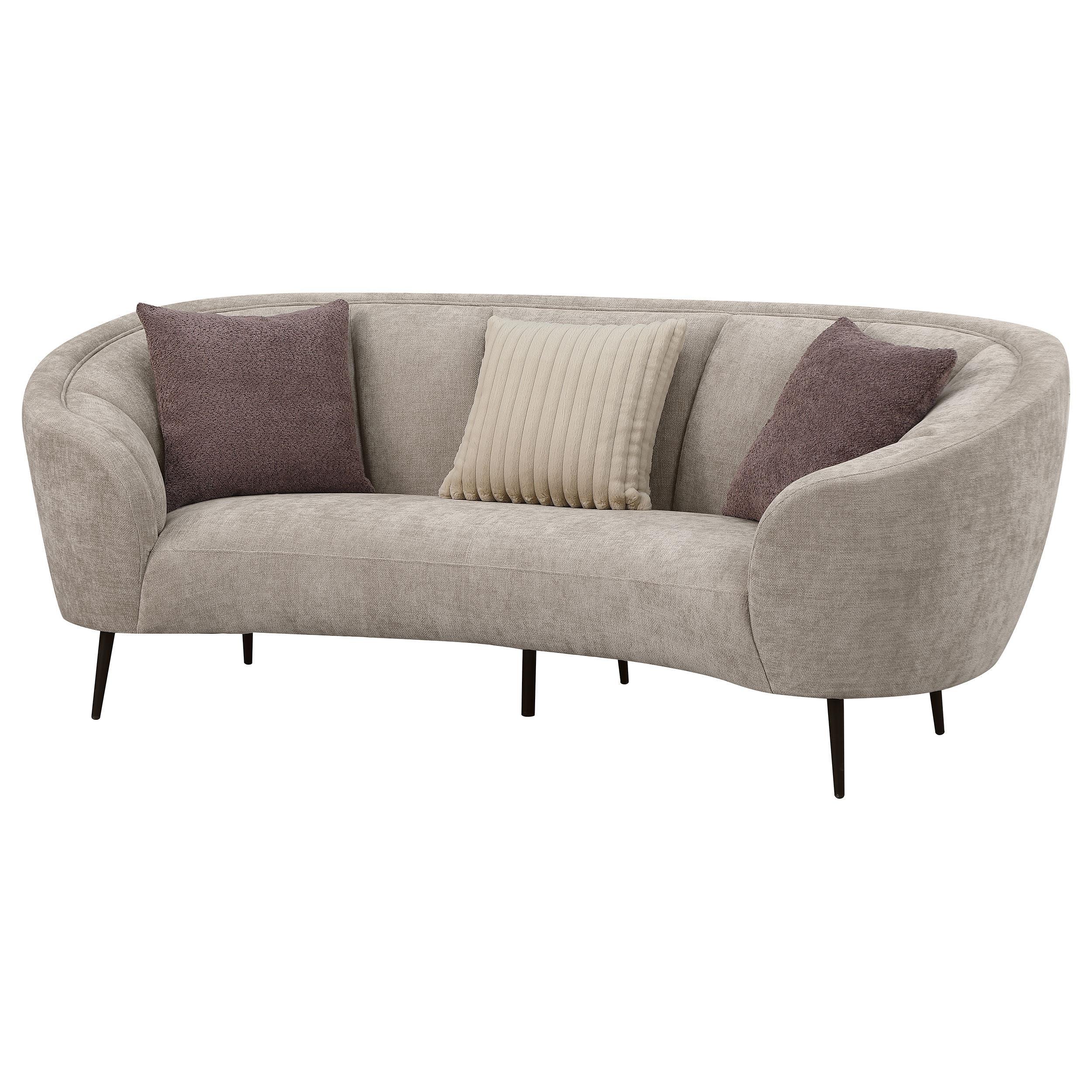 Ellorie Beige Upholstered Channel Back Curved Sofa - Image 4