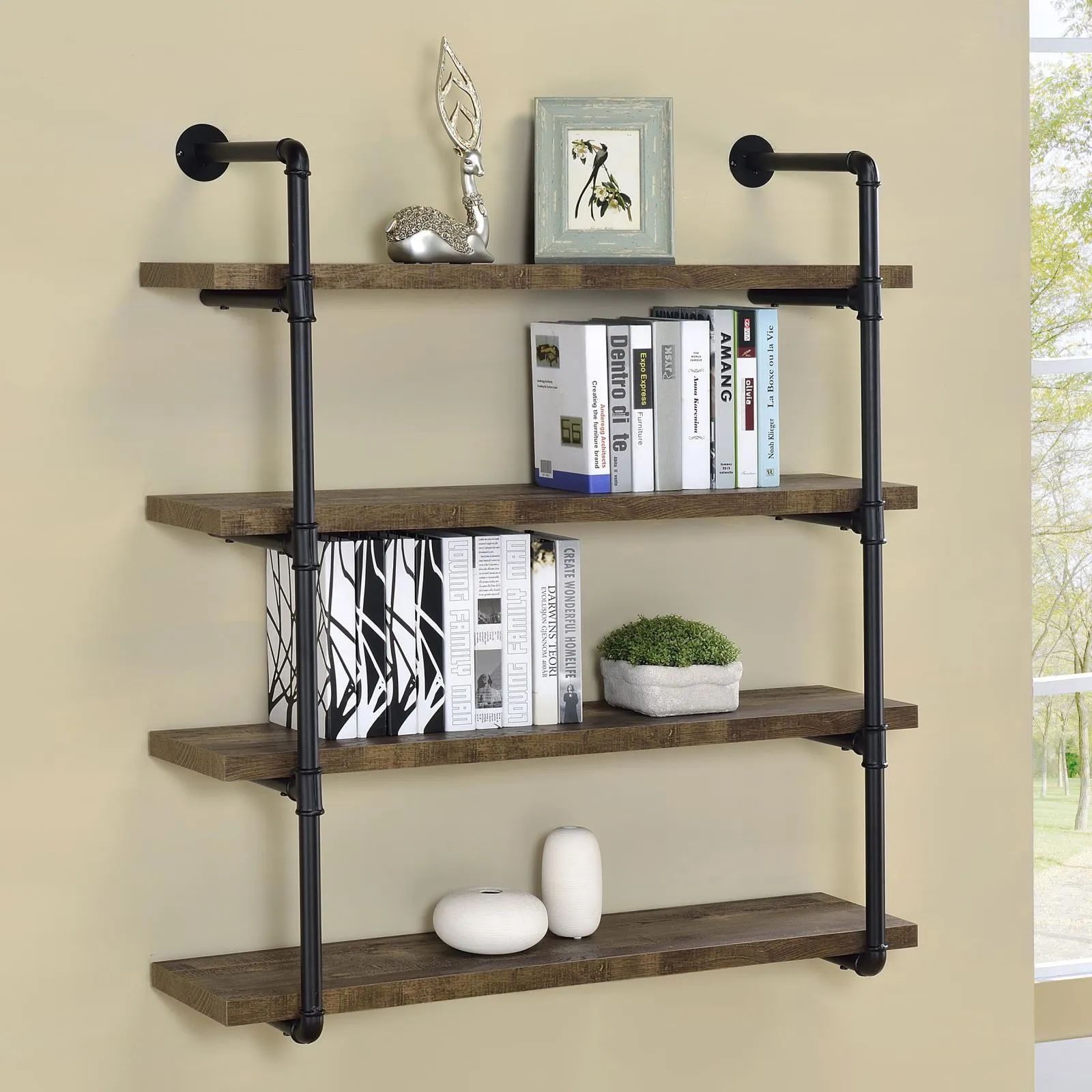 Elmcrest 40-inch Wall Shelf Black/Rustic Oak