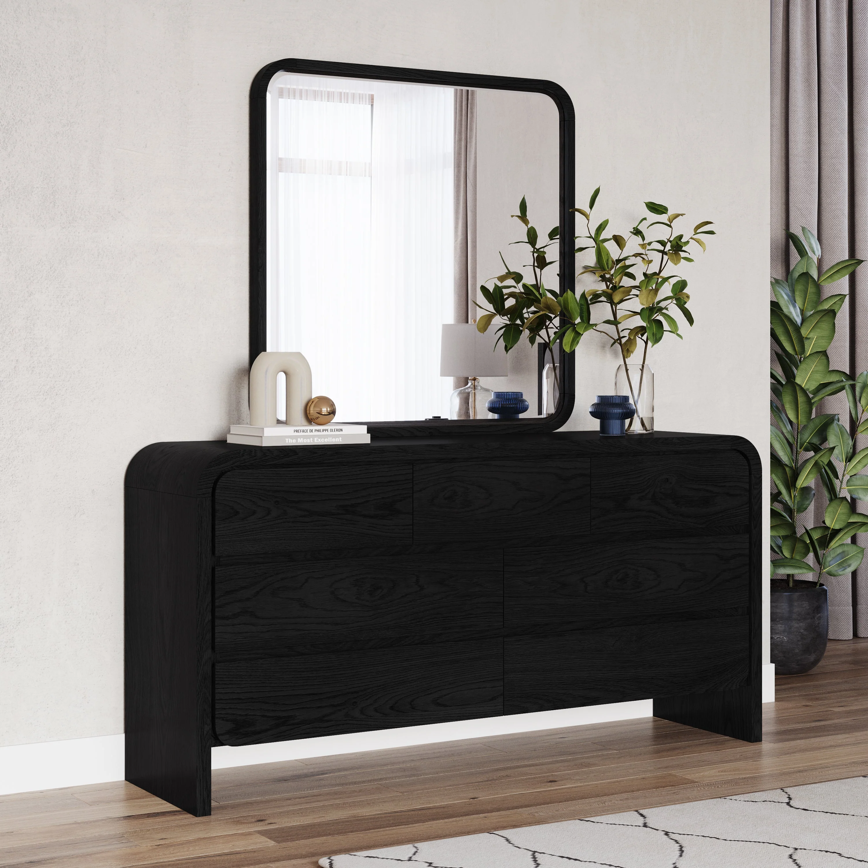 Elora Beveled Glass Mirror in Jet Black Ash - Image 3