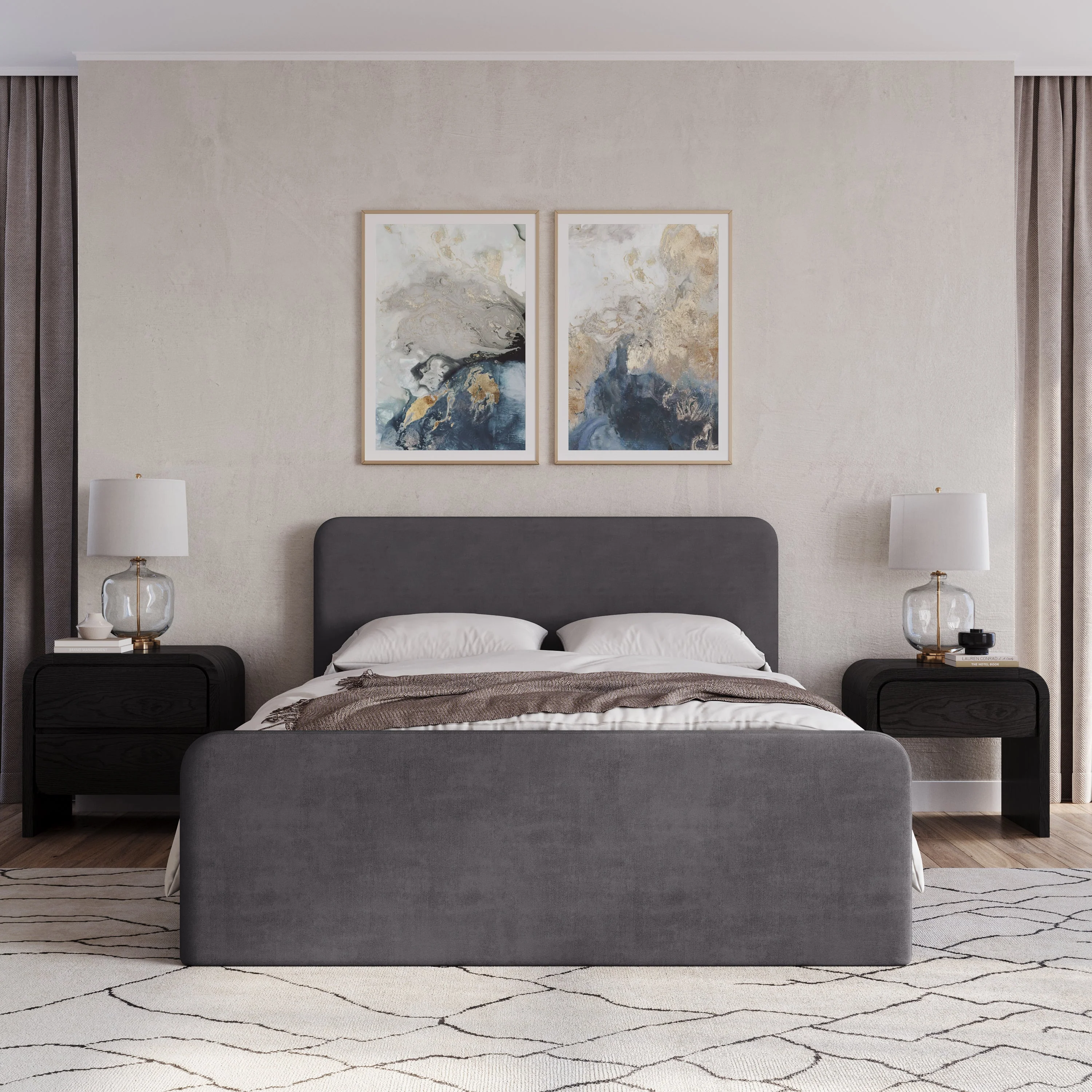 Elora Fully Upholstered Queen Platform Bed in Charcoal Velvet - Image 2