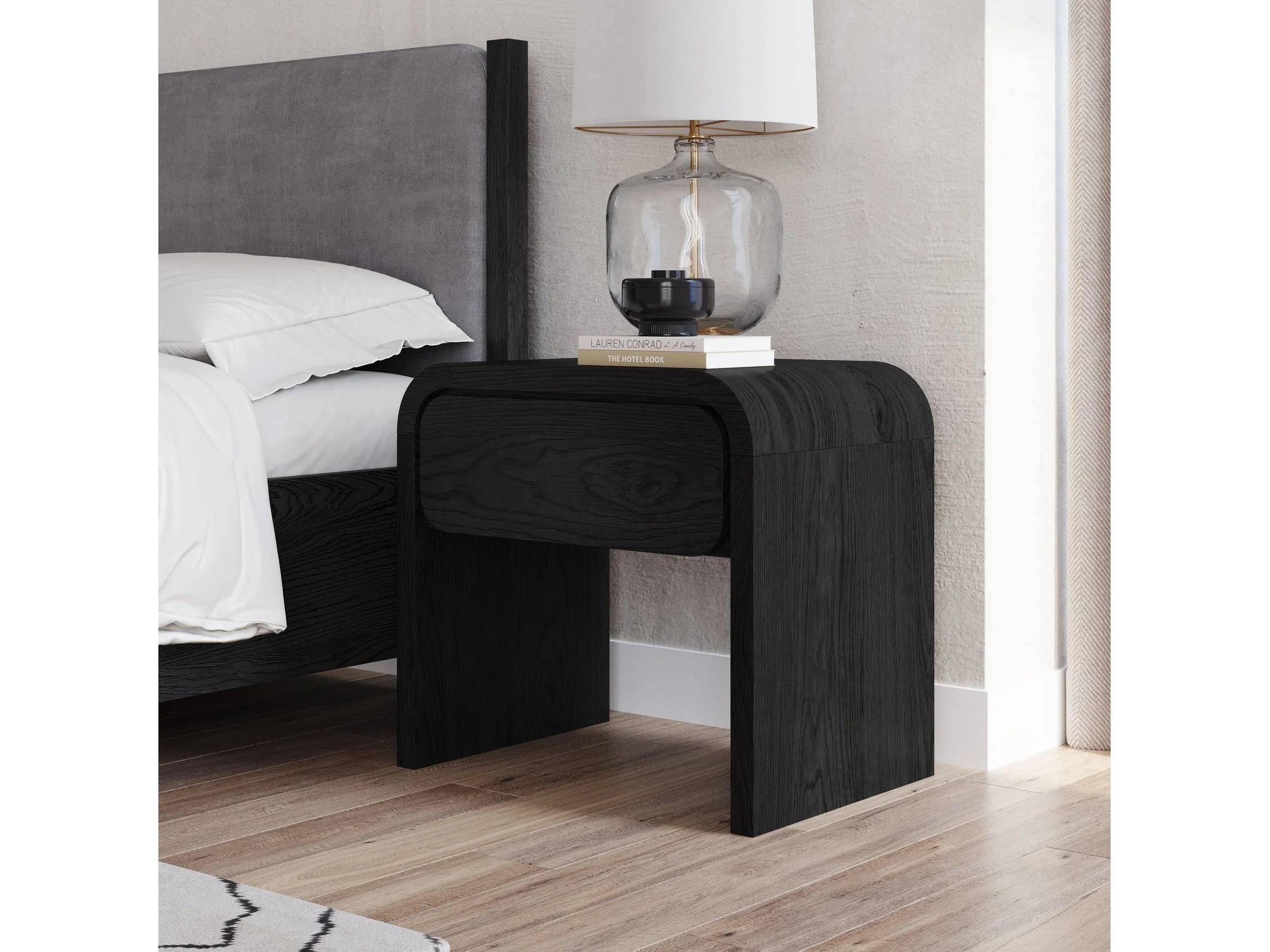 Elora One Drawer Nightstand in Jet Black Ash