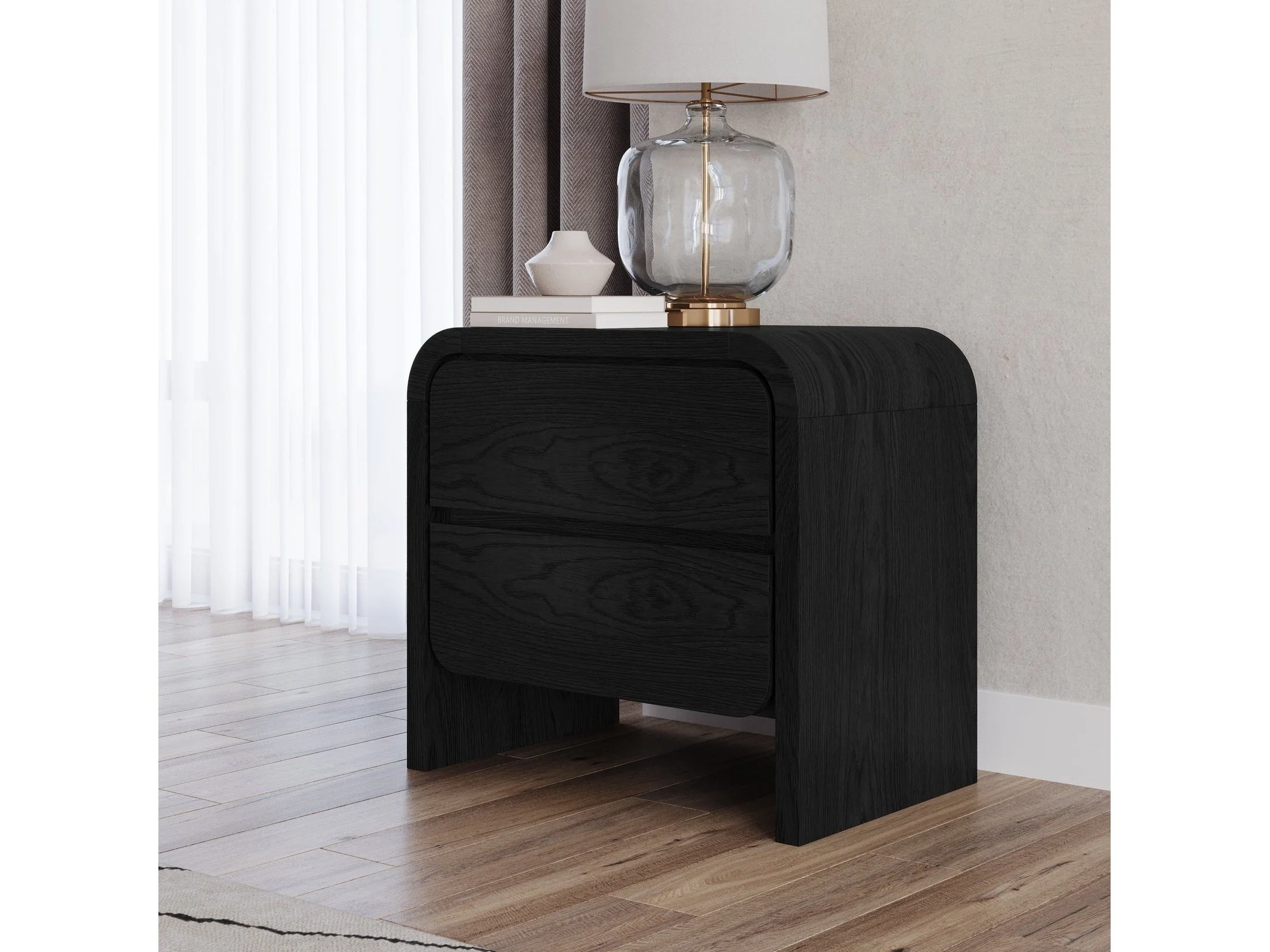 Elora Two Drawer Nightstand in Jet Black Ash