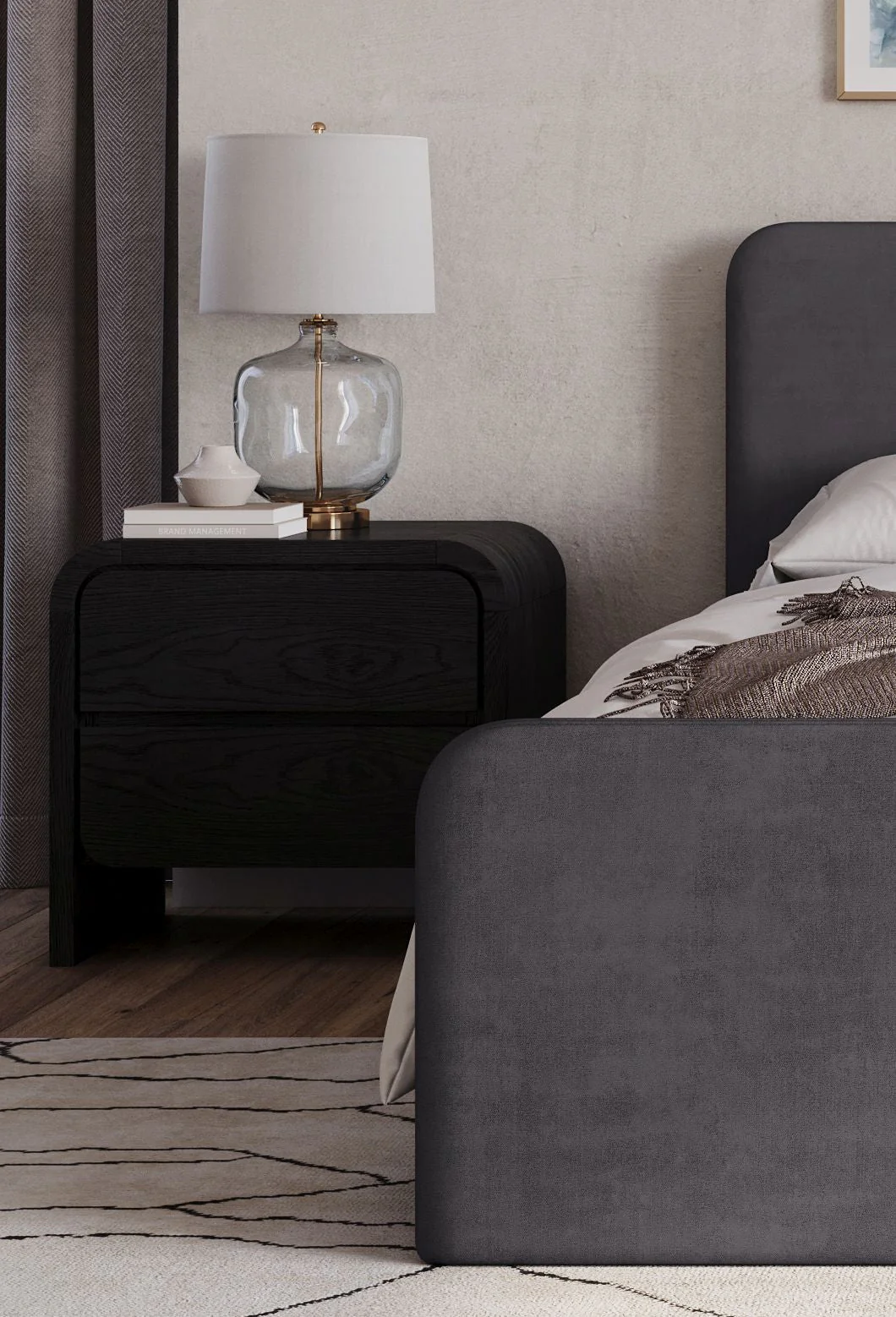 Elora Two Drawer Nightstand in Jet Black Ash - Image 5