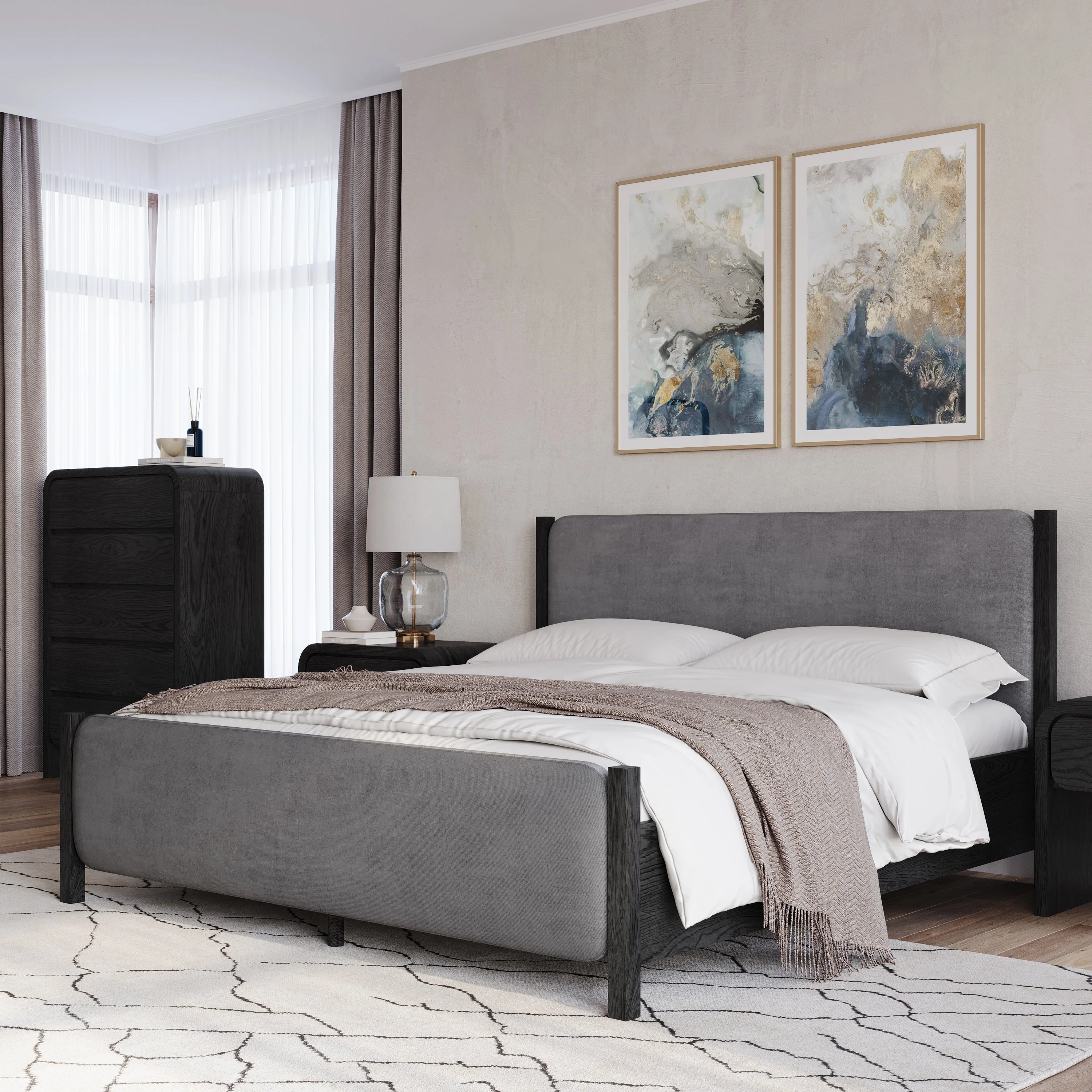 Elora Wood and Velvet California King Upholstered Bed in Jet and Charcoal - Image 2
