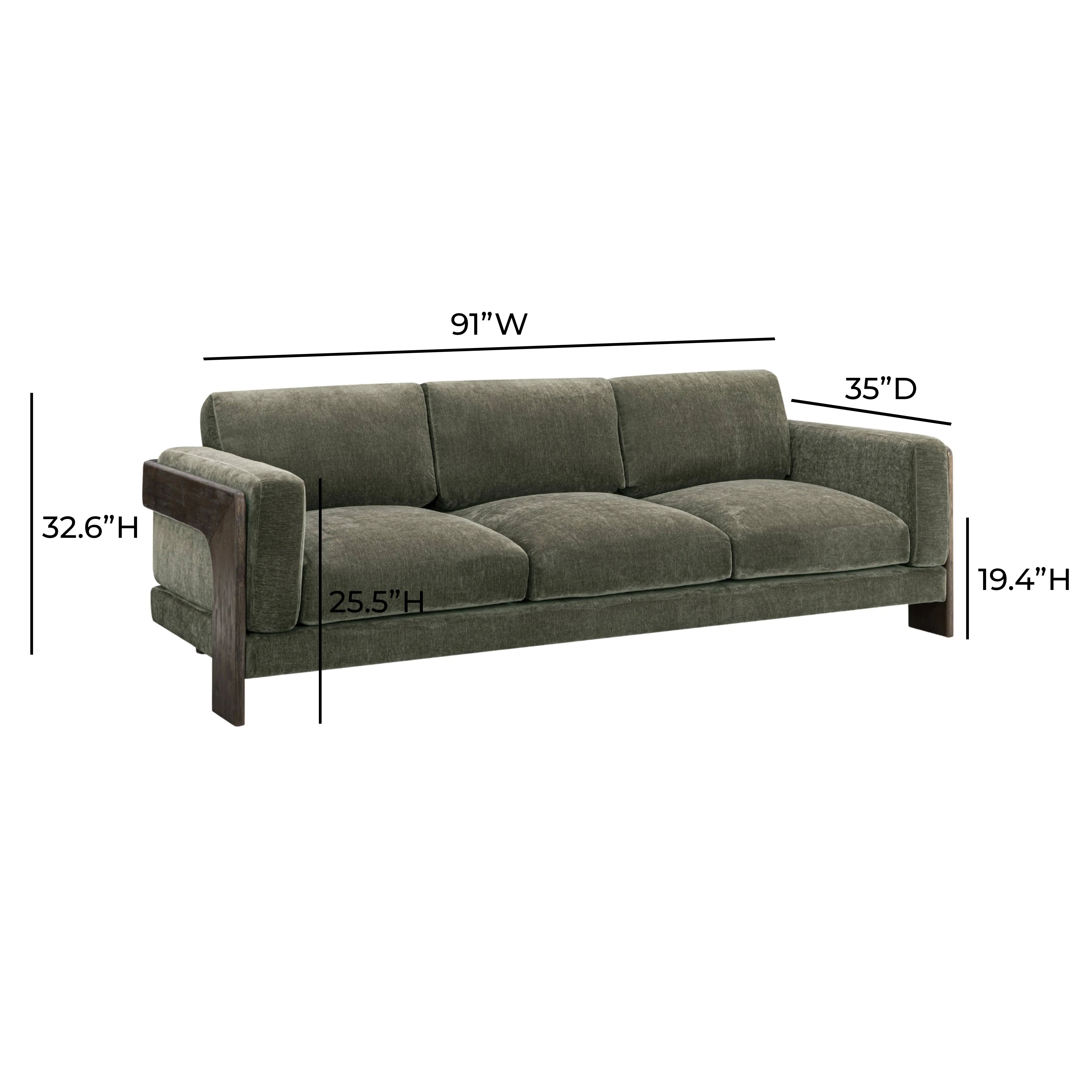 Elyn 91" Olive Green Upcycled Contract-Grade Chenille Sofa - Image 6