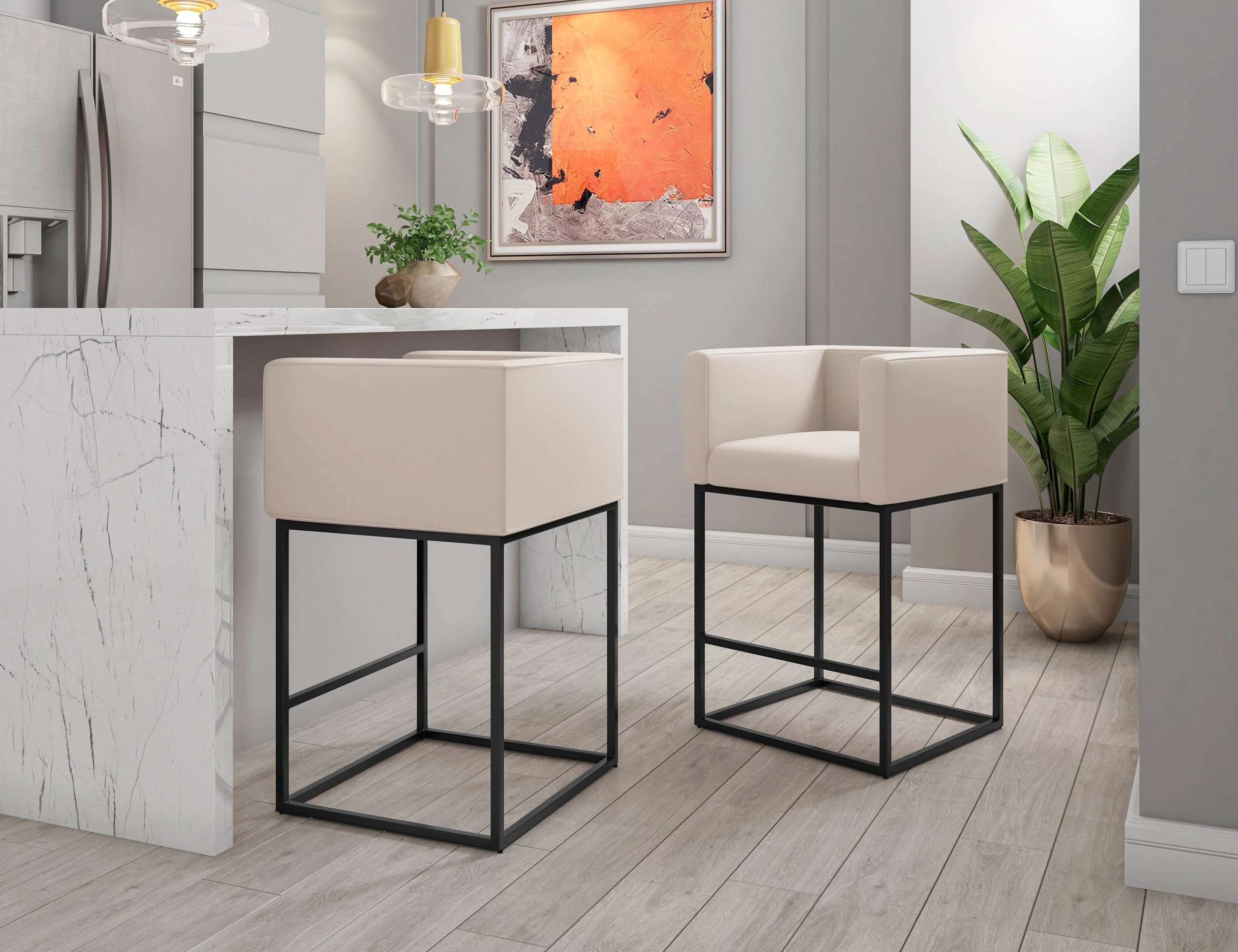 Embassy Counter Stool in Cream and Black (set of 3) - Image 2