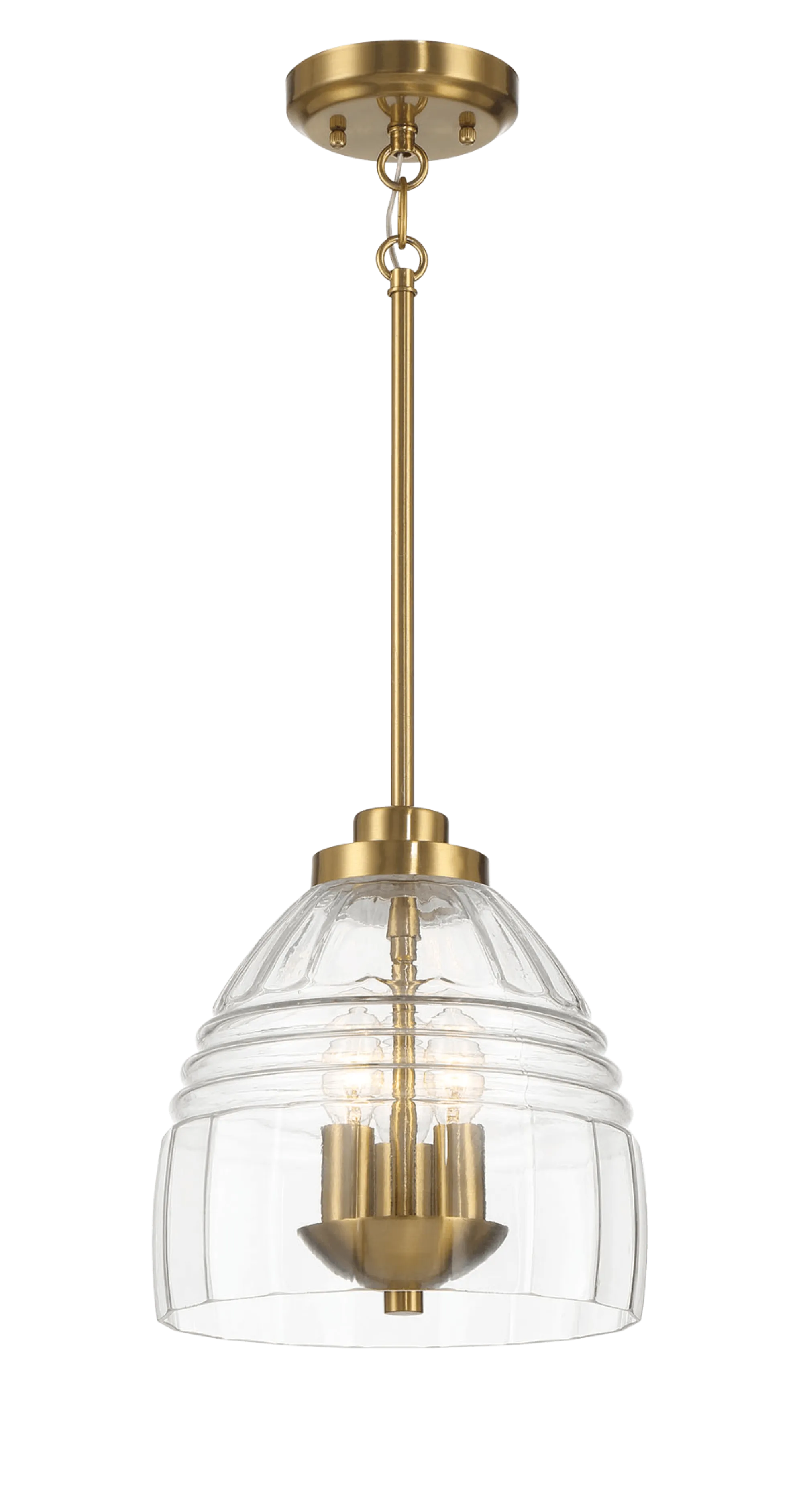 Ember Three Candle Lights Chain Pendant With Clear Glass - Satin Brass - Image 2