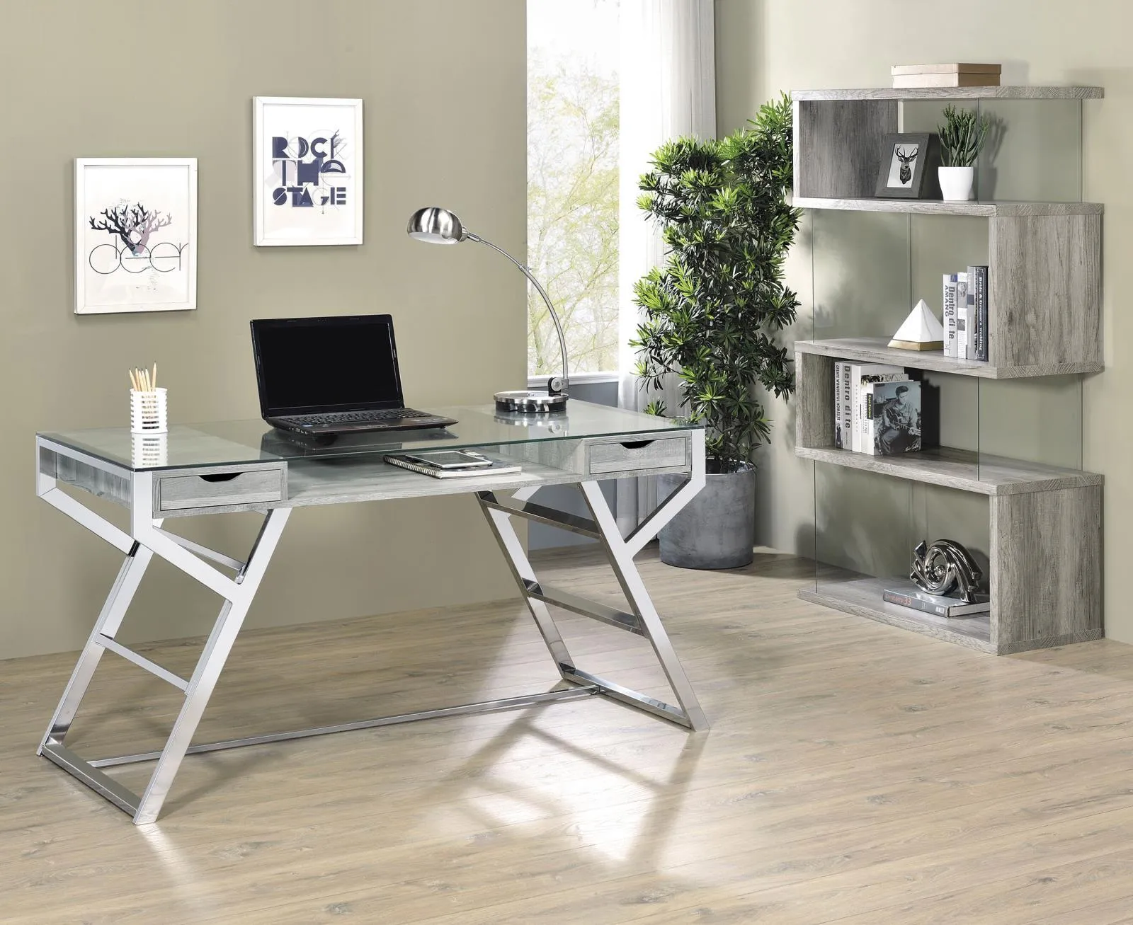 Emelle 4-Shelf Bookcase with Glass Panels - Image 12