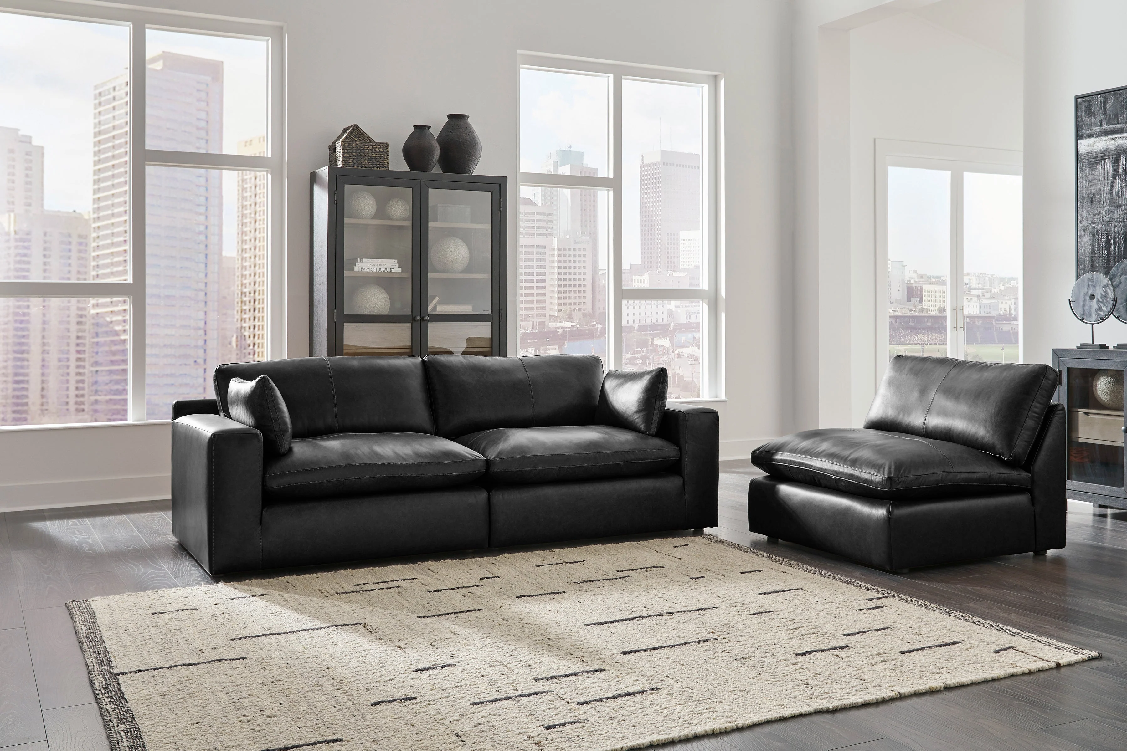 Emilia Black Leather 3-Piece Leather Modular Sectional Sofa - Image 3