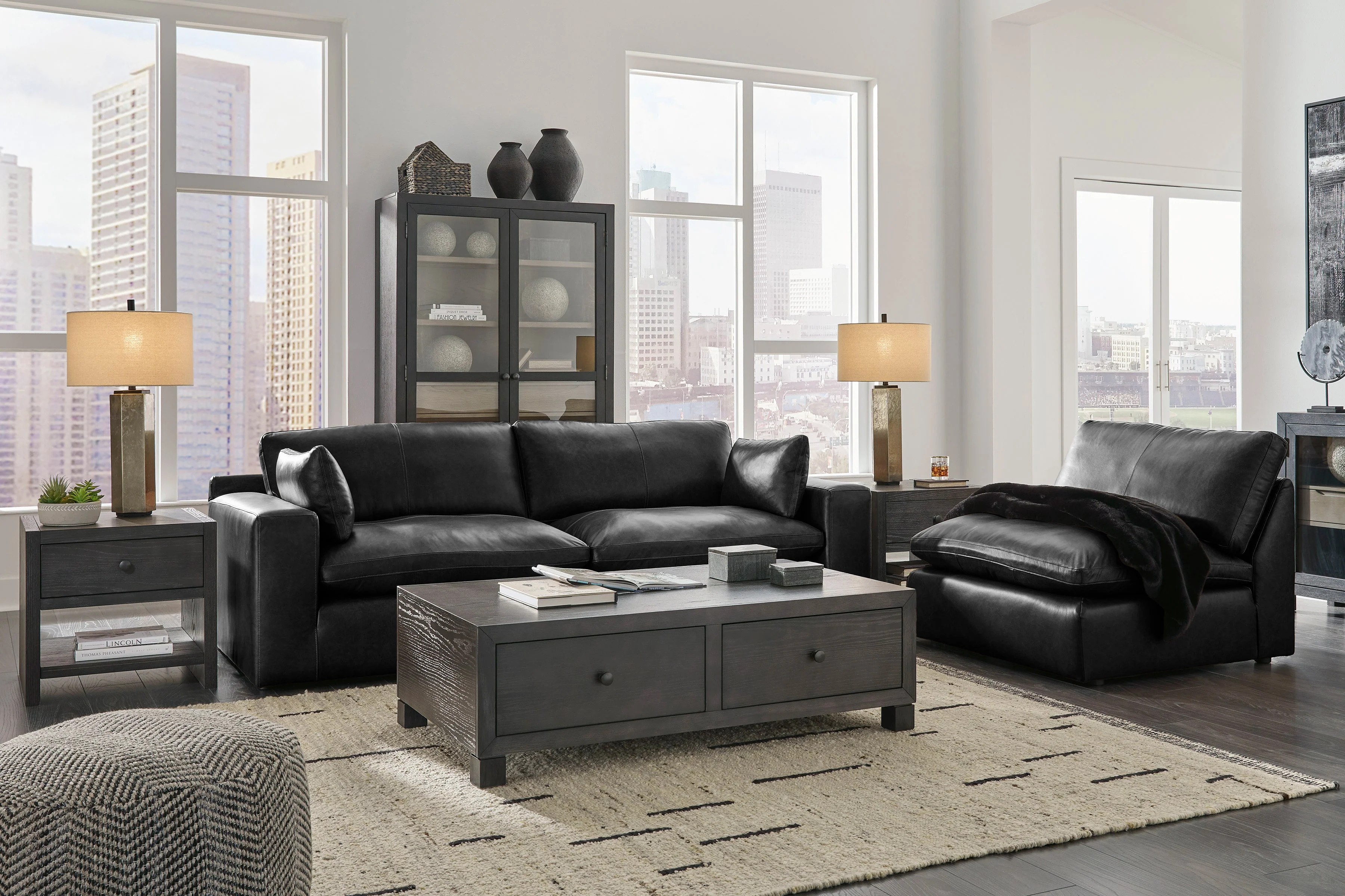 Emilia Black Leather 3-Piece Leather Modular Sectional Sofa - Image 4