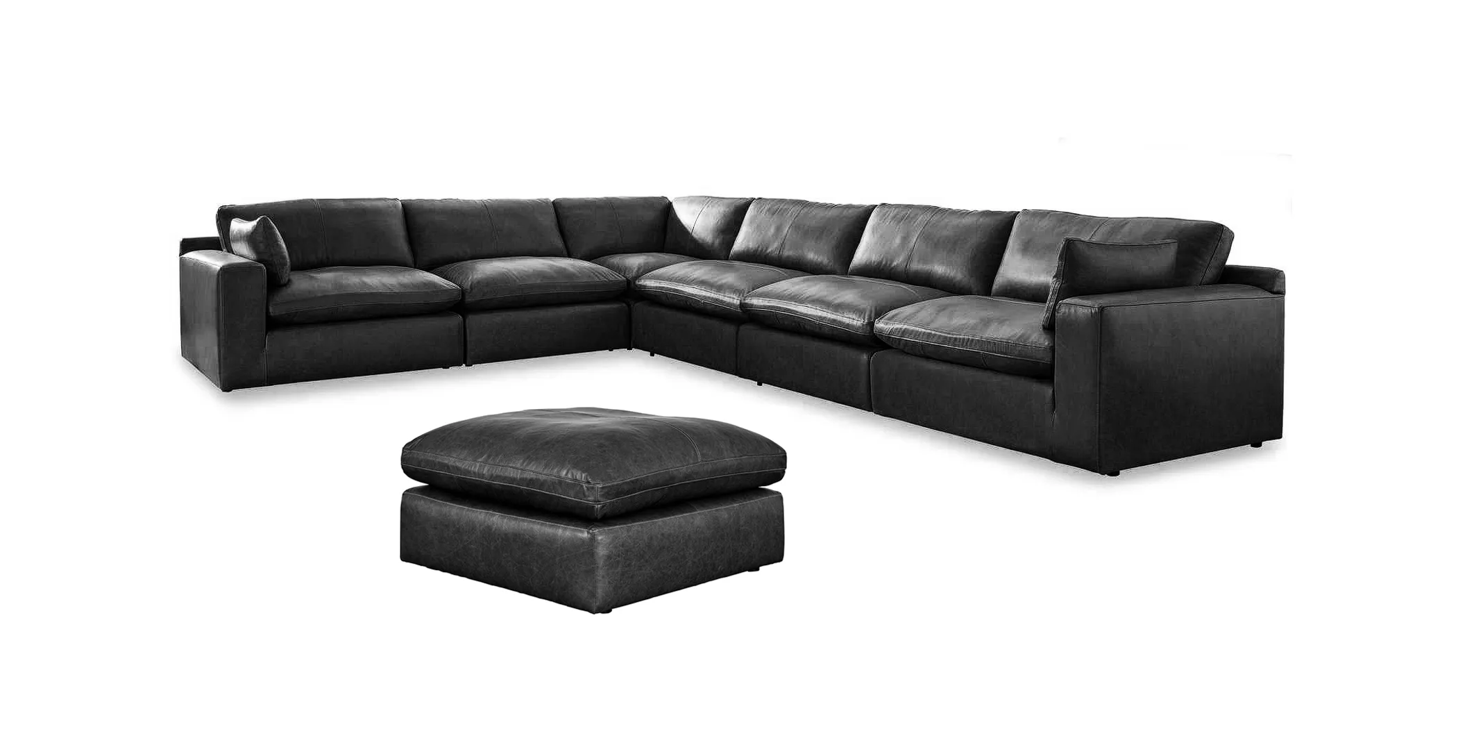 Emilia Black Leather 6-Piece Modular Sectional - Image 3