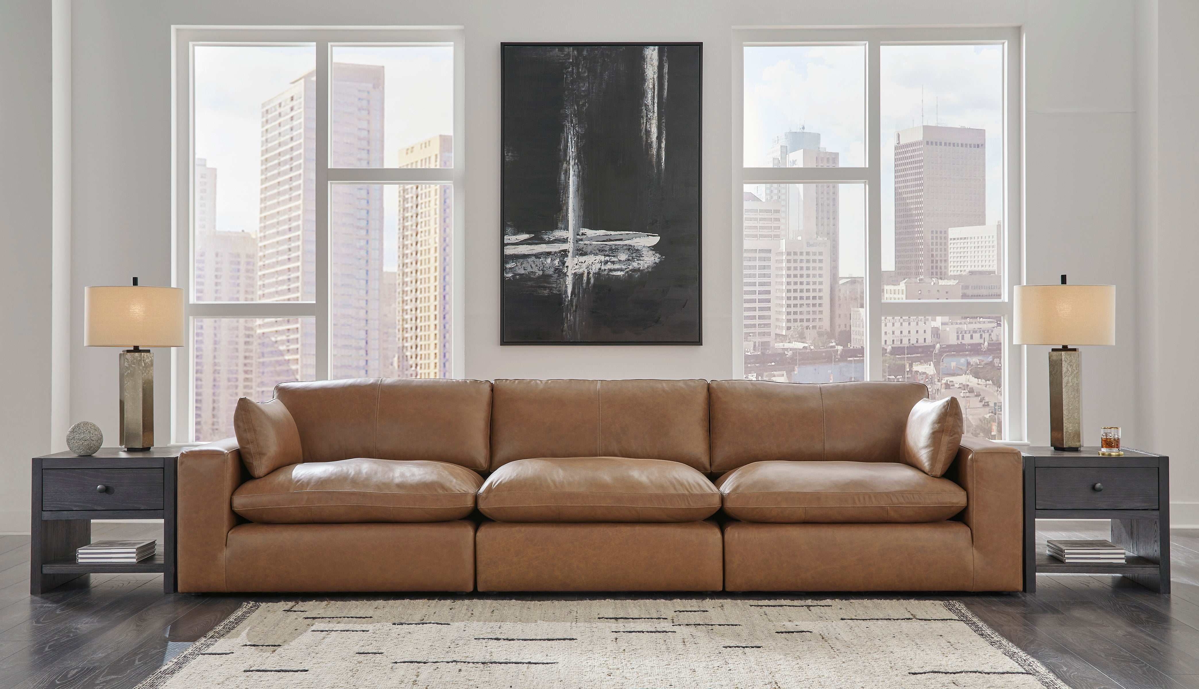 Emilia Caramel Leather Modular Sofa and Loveseat - Image 2
