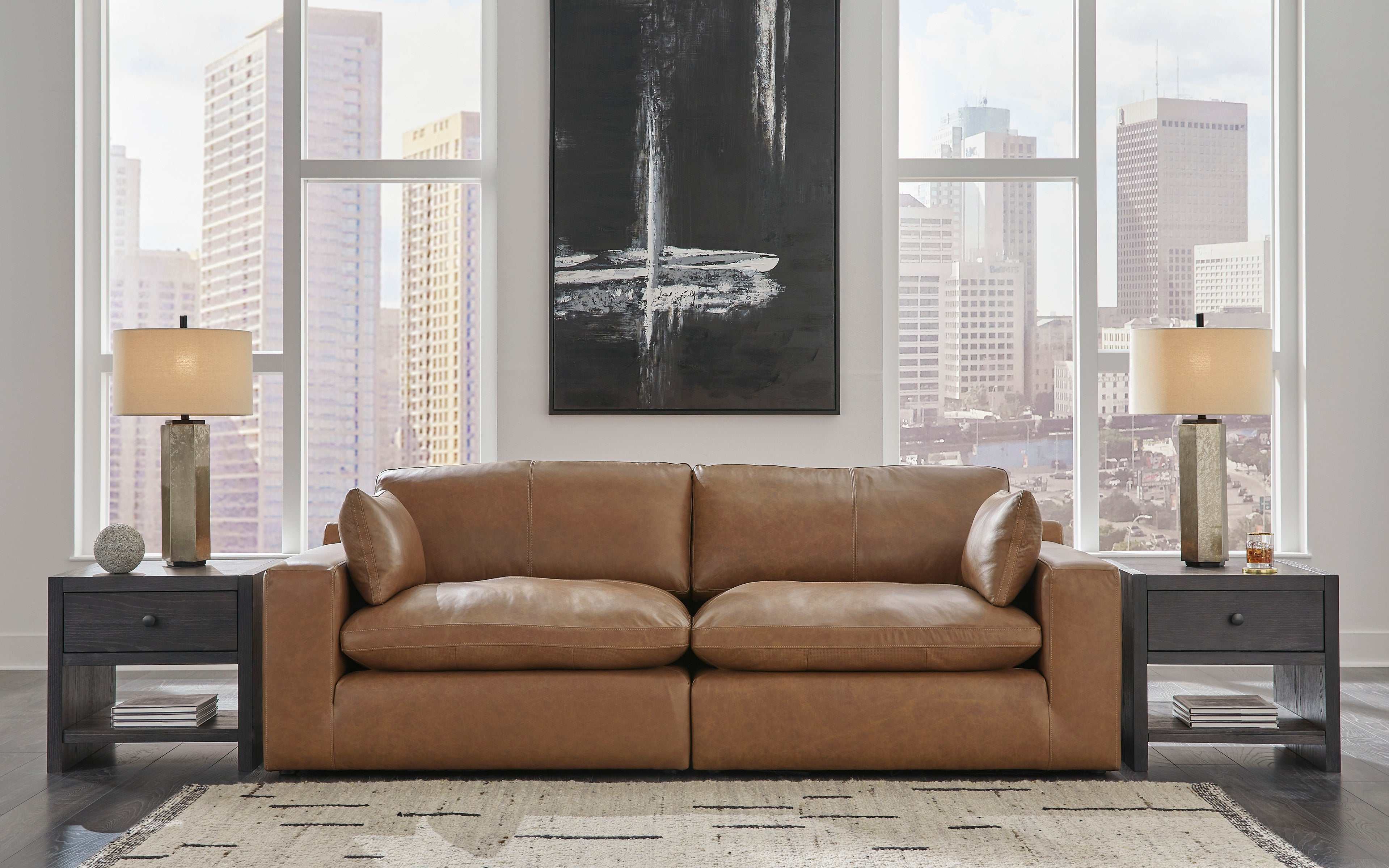 Emilia Caramel Leather Modular Sofa and Loveseat - Image 3